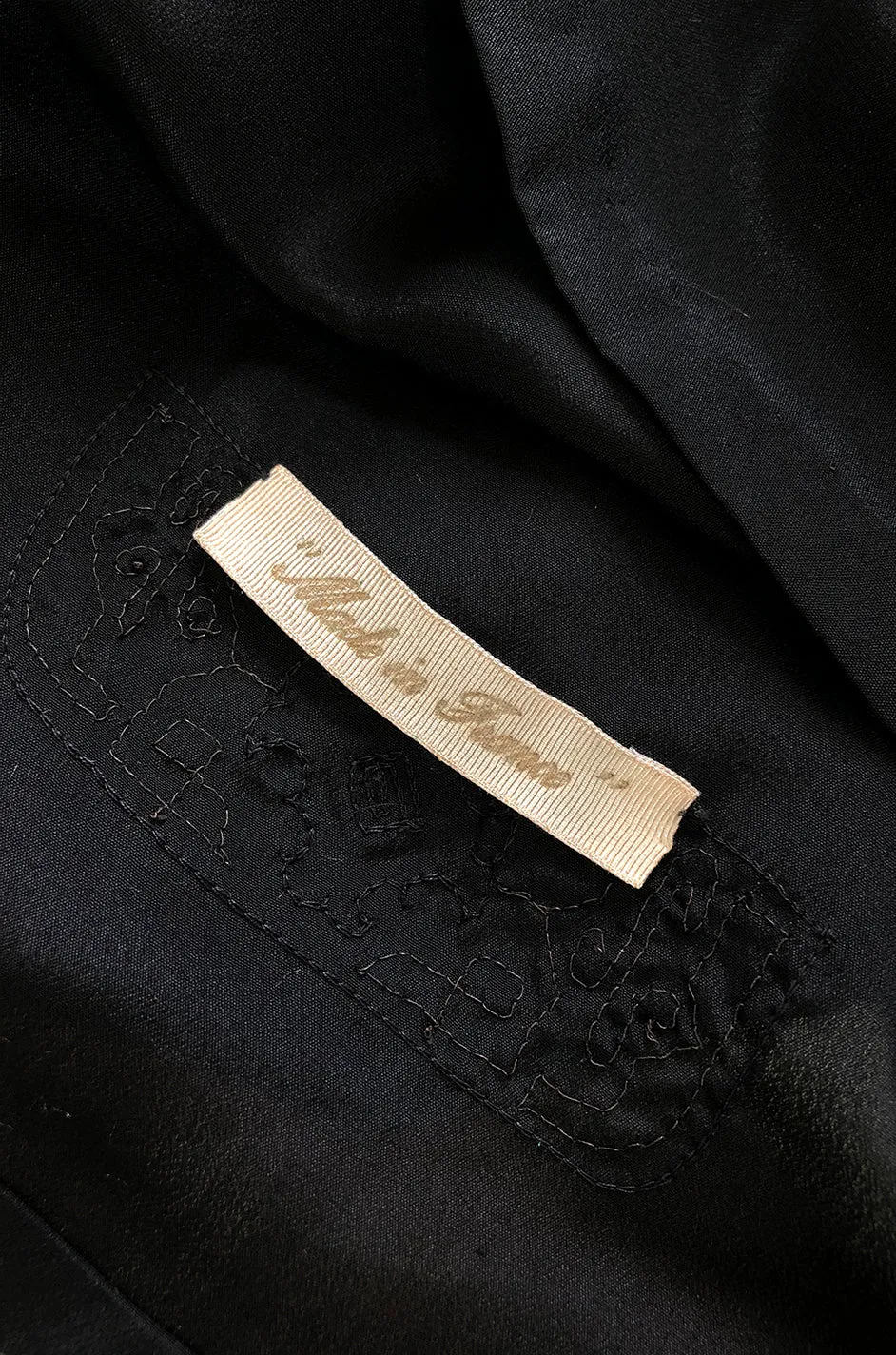 1920s Unlabeled French Couture Bead & Metallic Thread Black Silk Tunic