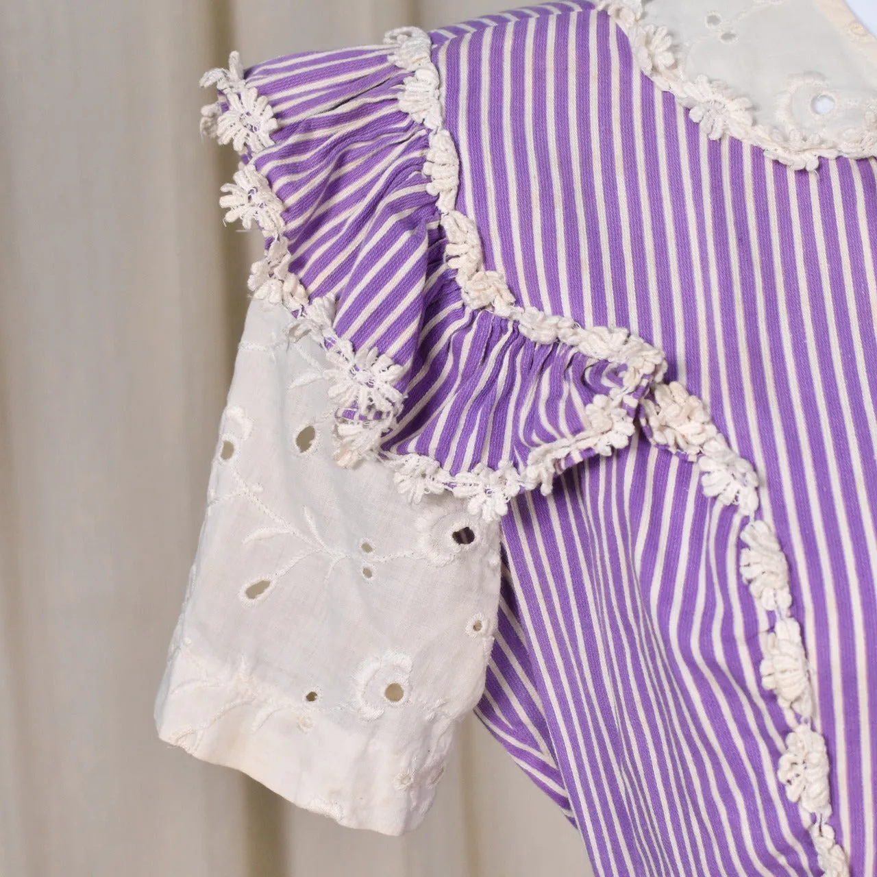 1940s Purple Striped Eyelet Dress Set