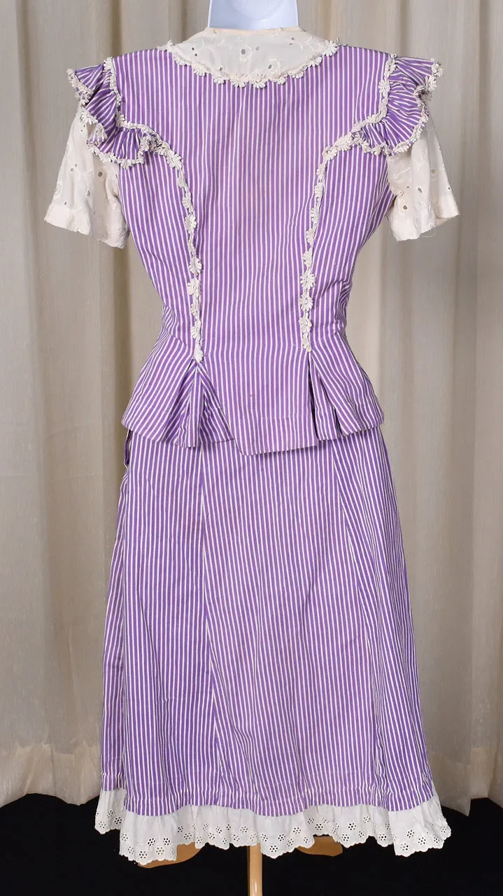 1940s Purple Striped Eyelet Dress Set