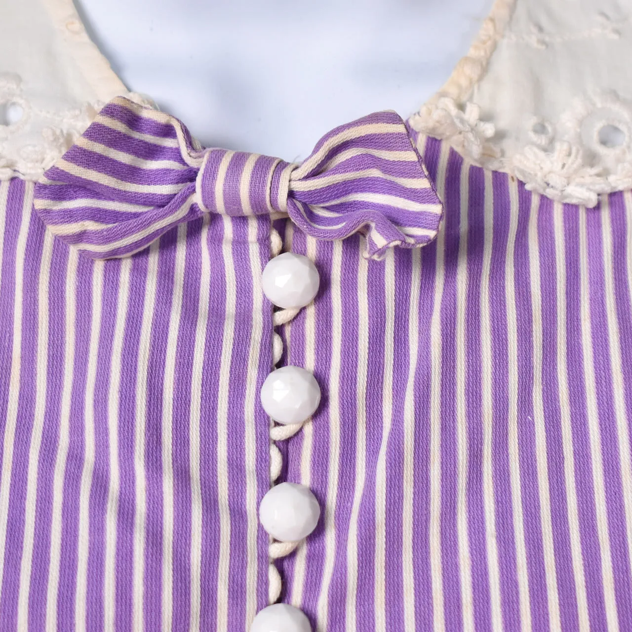 1940s Purple Striped Eyelet Dress Set