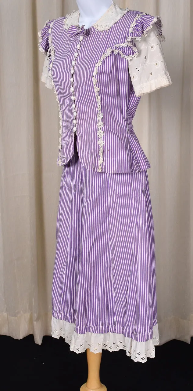 1940s Purple Striped Eyelet Dress Set