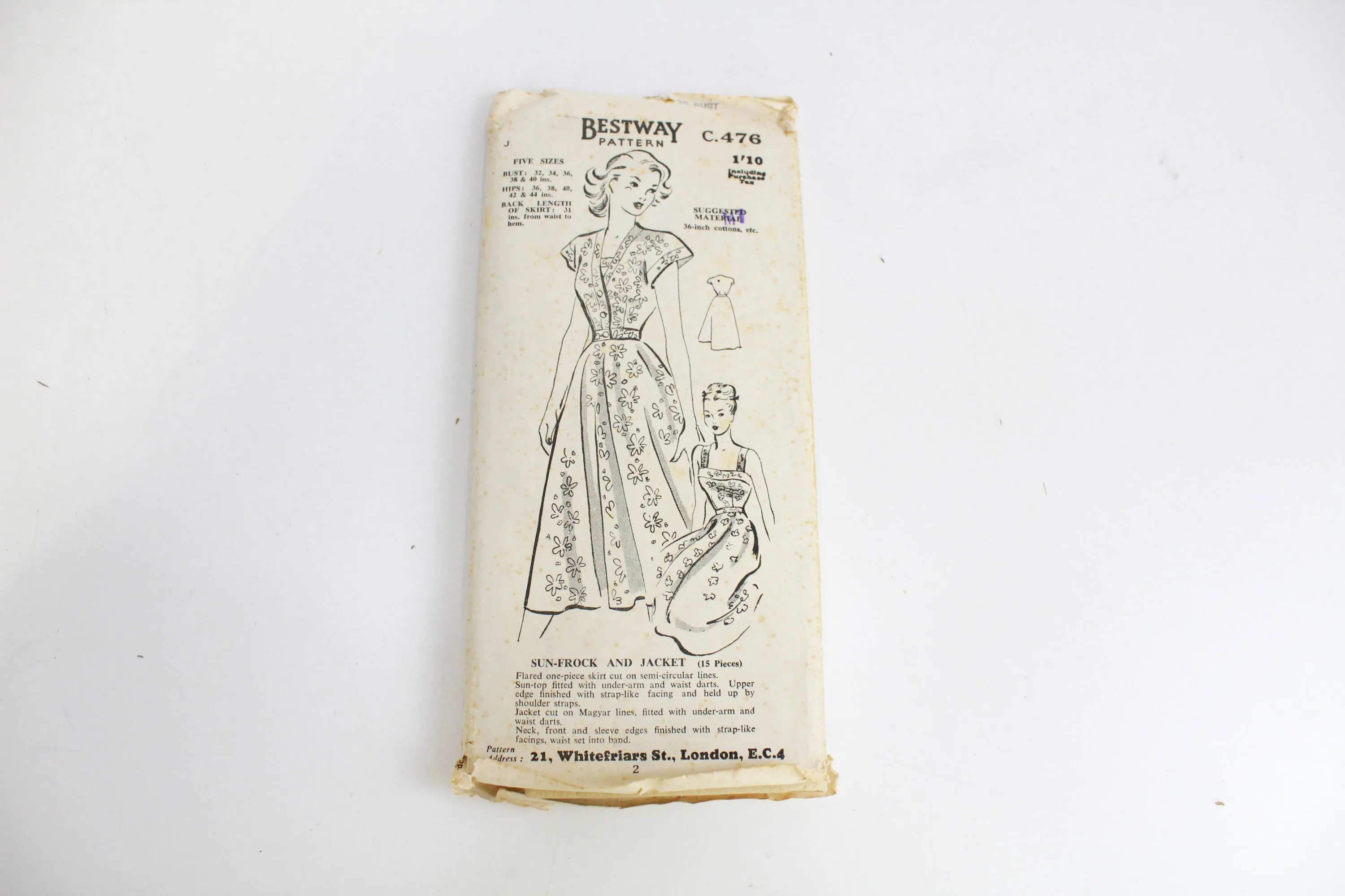 1940s Sun Dress and Jacket Sewing Pattern Bestway C476, Bust 36,