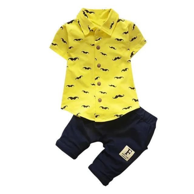 2 Piece Mustachio Little Man Baby Boy Collar Shirt and Shorts Set