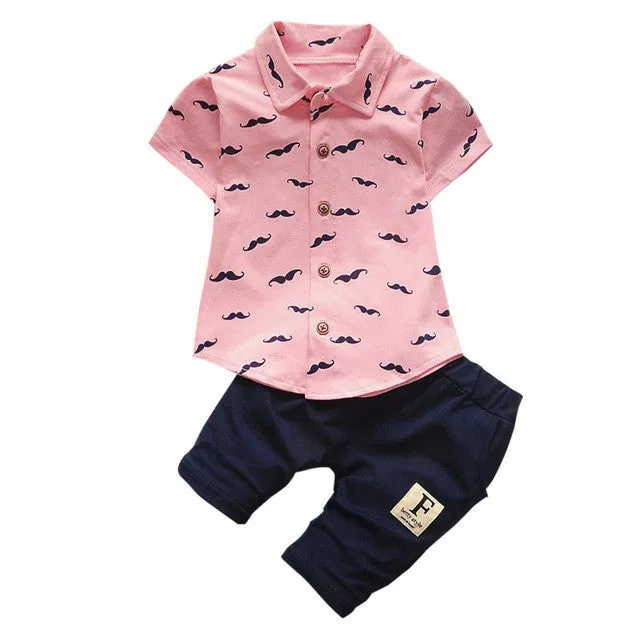 2 Piece Mustachio Little Man Baby Boy Collar Shirt and Shorts Set