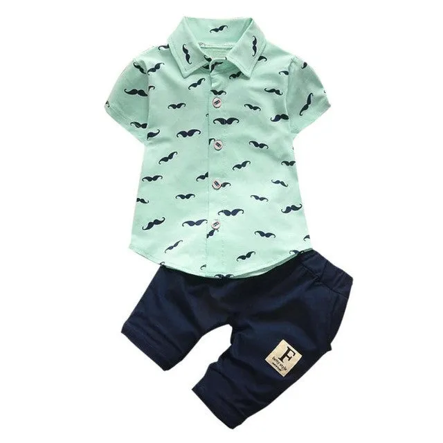 2 Piece Mustachio Little Man Baby Boy Collar Shirt and Shorts Set