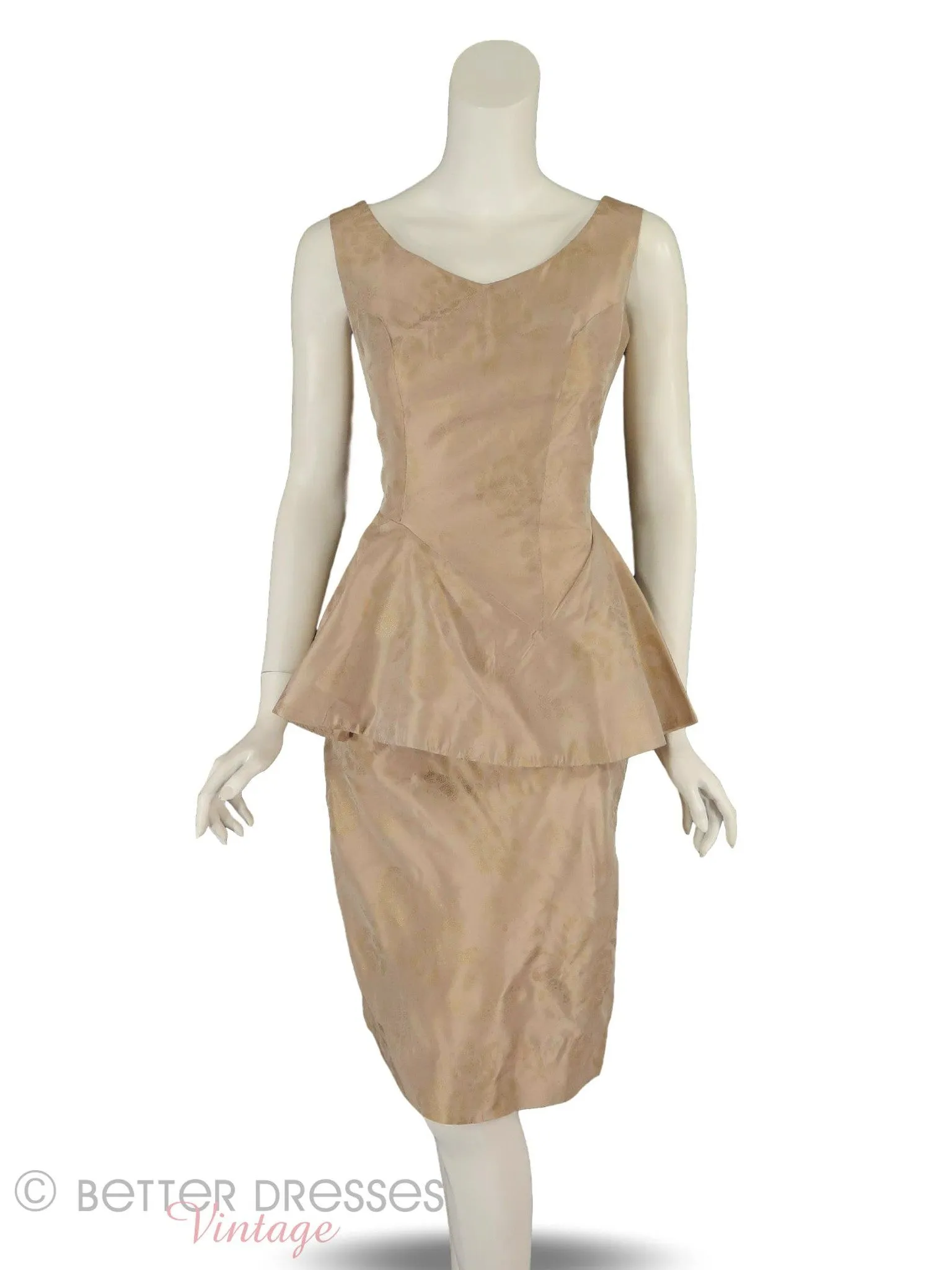 50s Dress in Mocha Taffeta With Peplum - sm