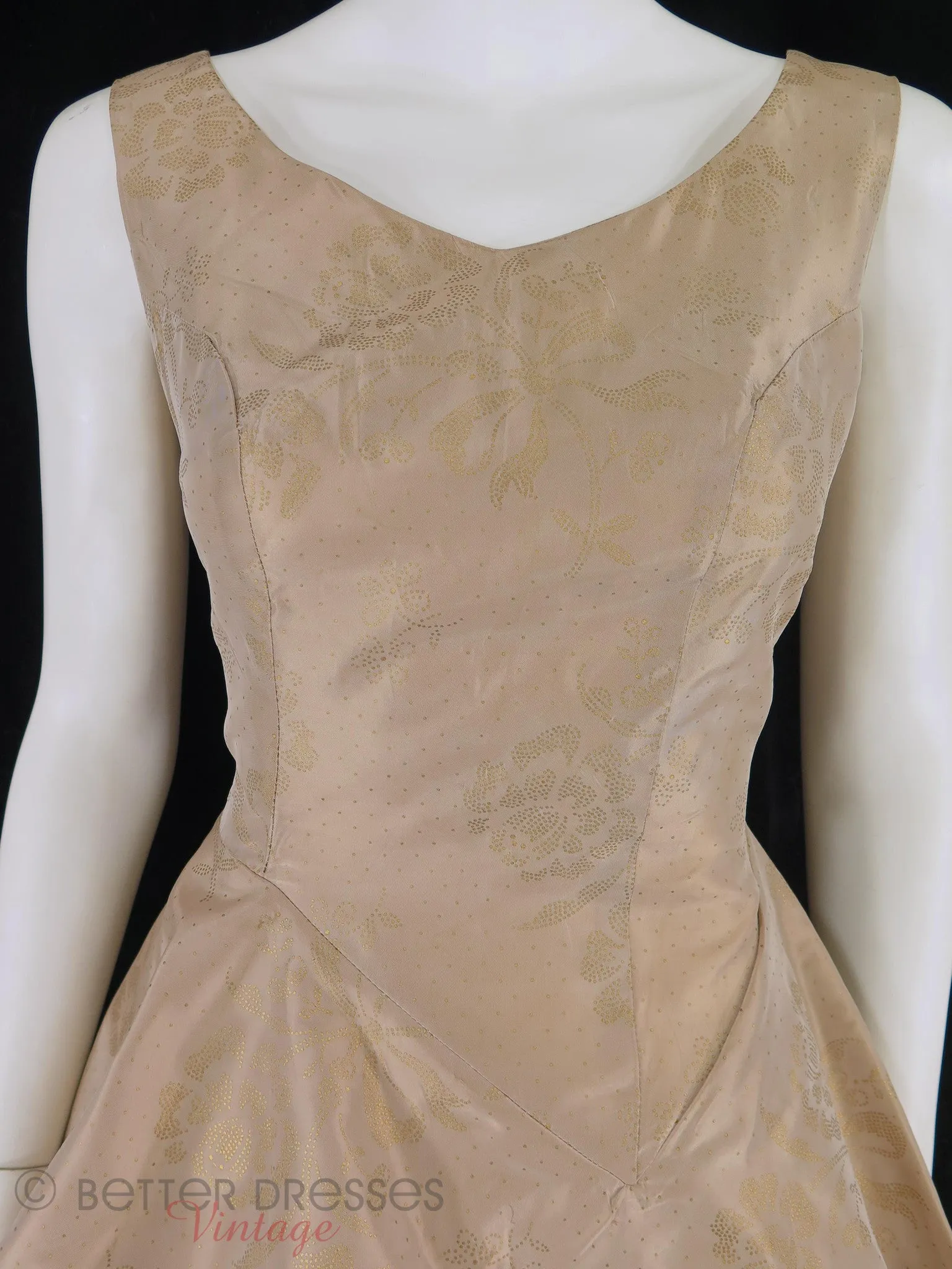 50s Dress in Mocha Taffeta With Peplum - sm