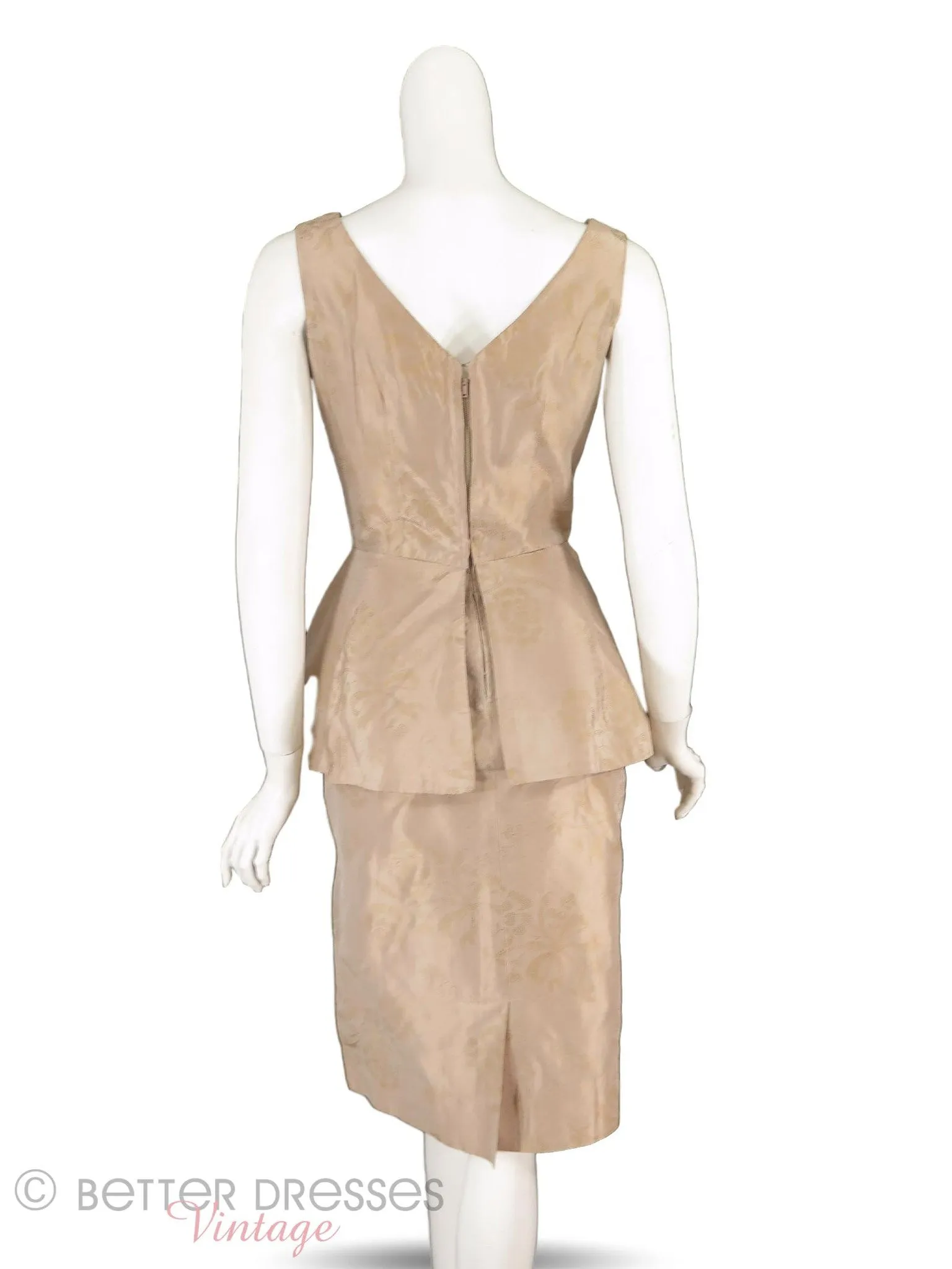 50s Dress in Mocha Taffeta With Peplum - sm