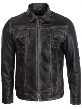 AGQ5 Men's Trucker Harrington Jacket - Black/White