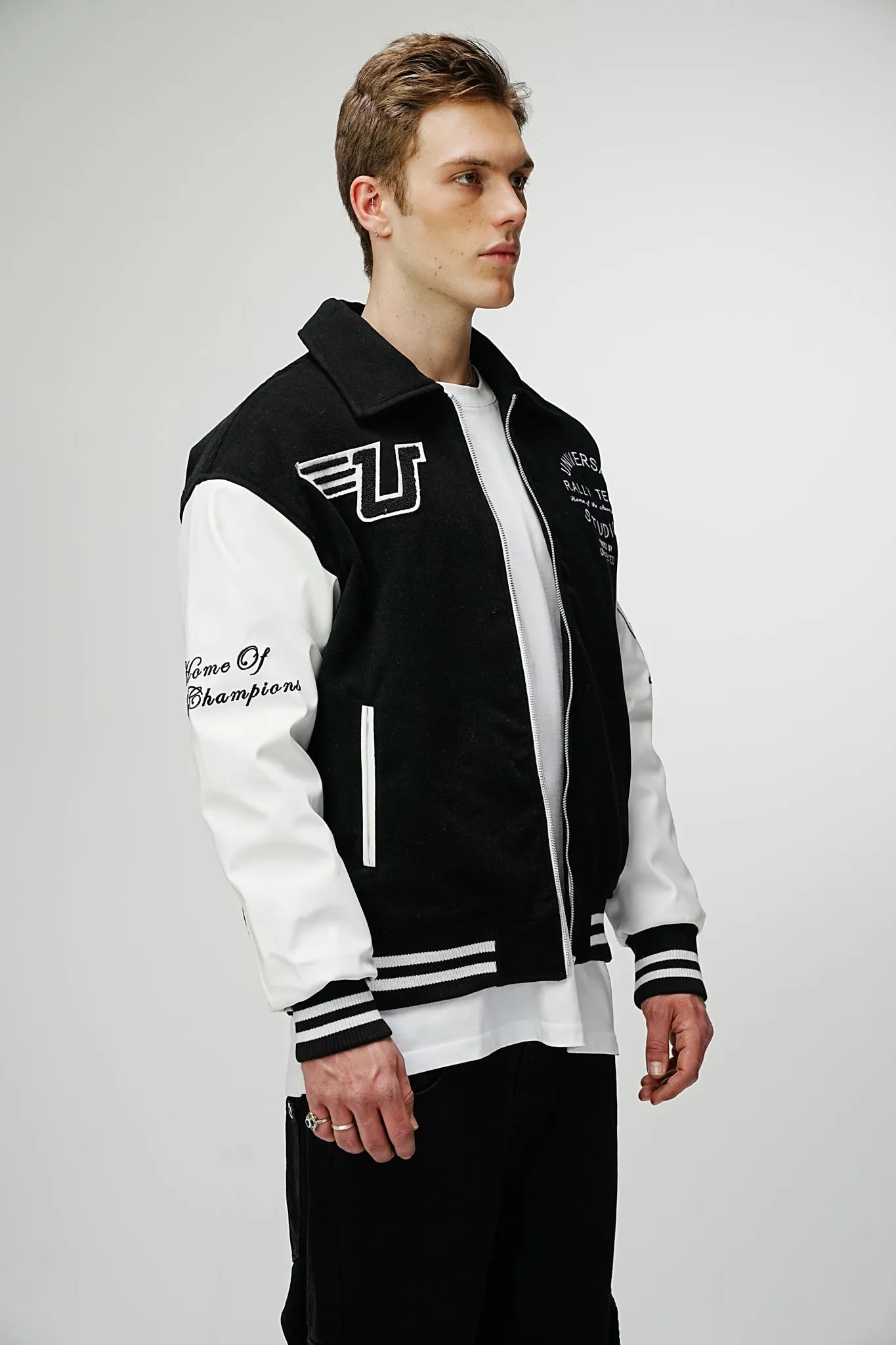 Airdrop Racer Varsity Jacket - Jet Black