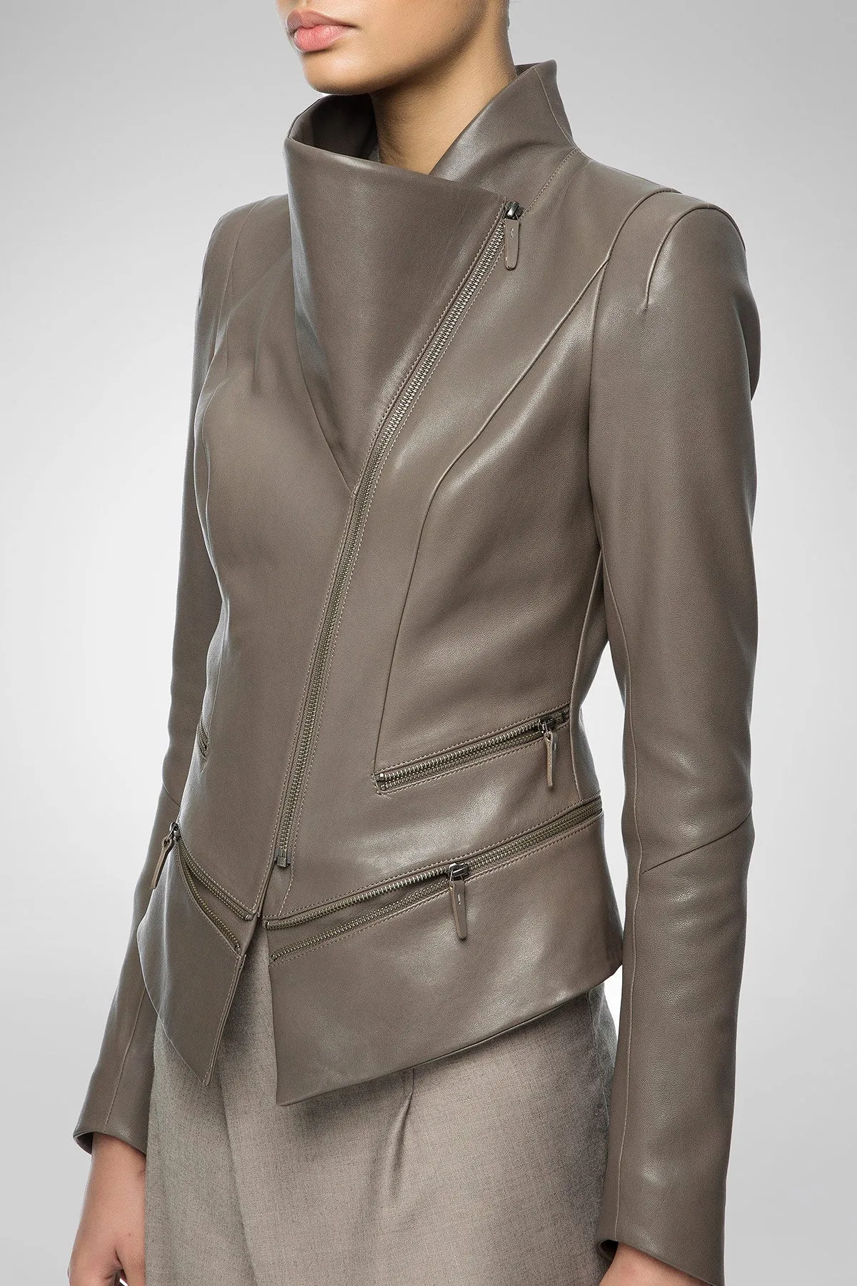 Alice - Warm Grey Leather Jacket