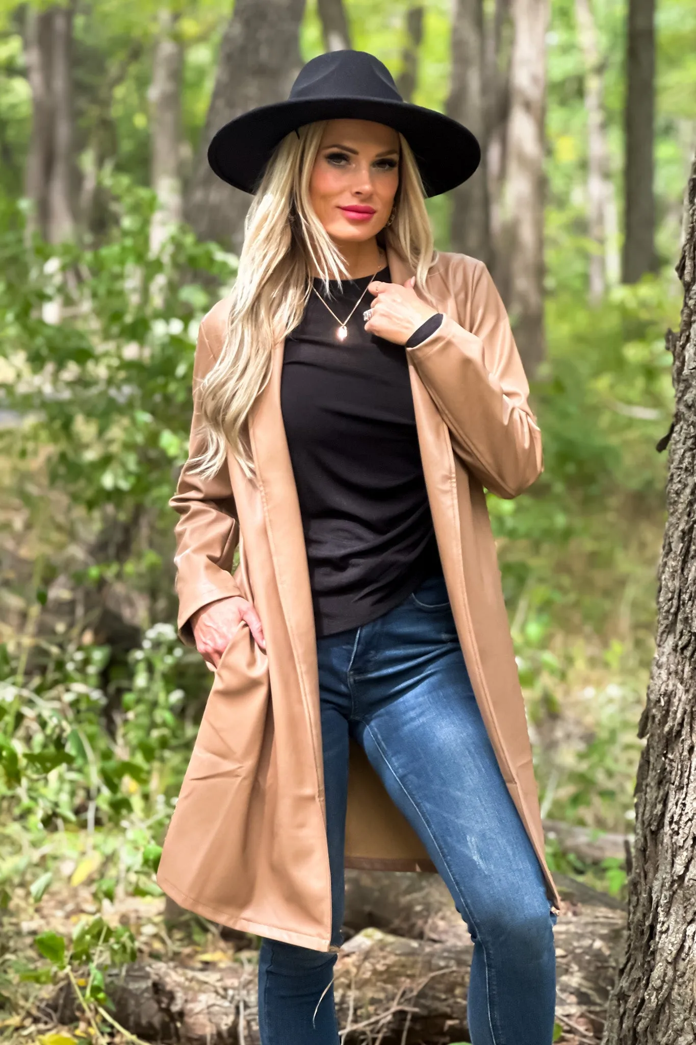 Always Ahead Faux Leather Long Jacket : Beige