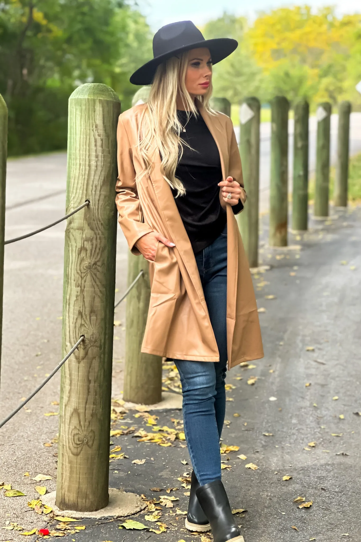 Always Ahead Faux Leather Long Jacket : Beige