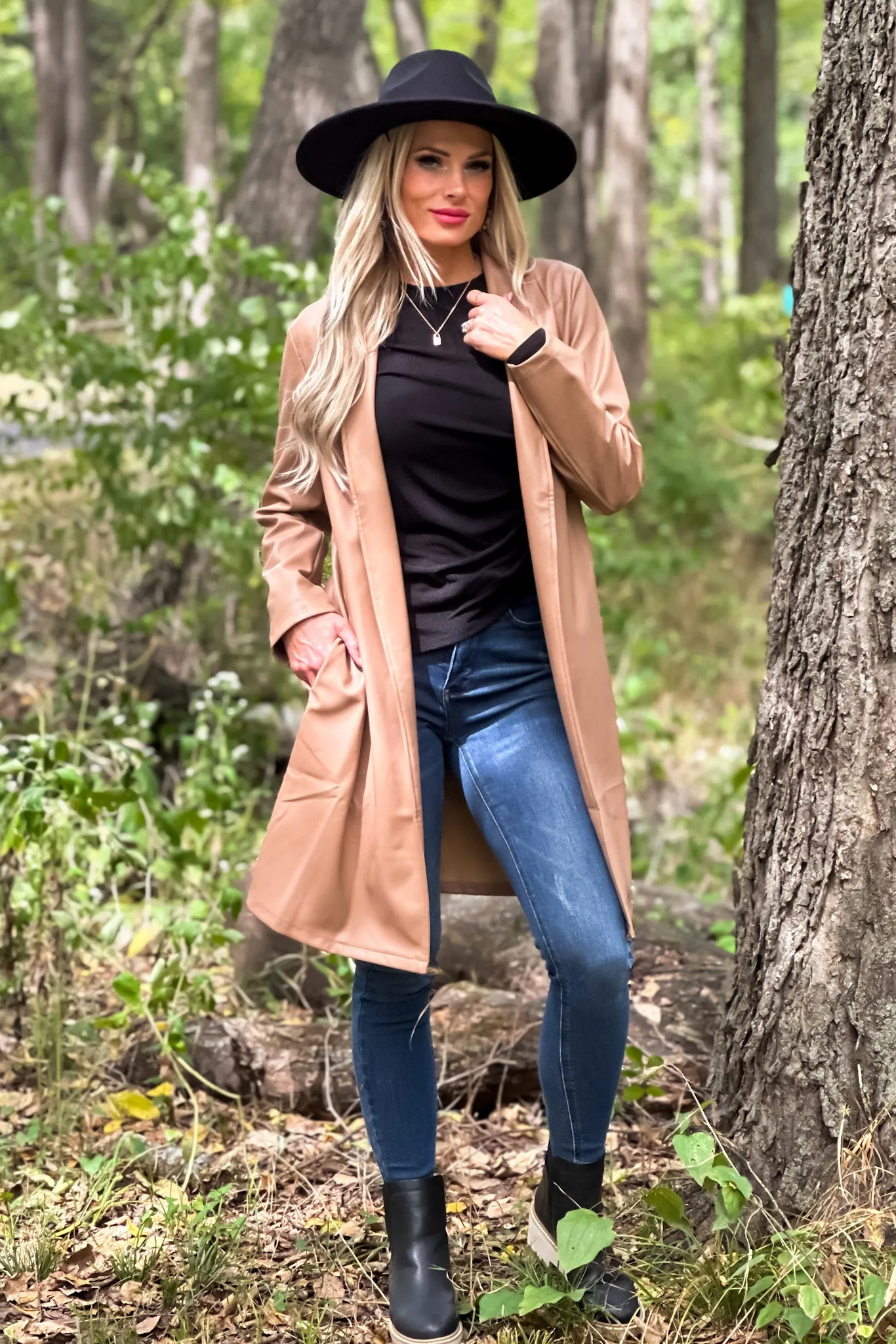 Always Ahead Faux Leather Long Jacket : Beige