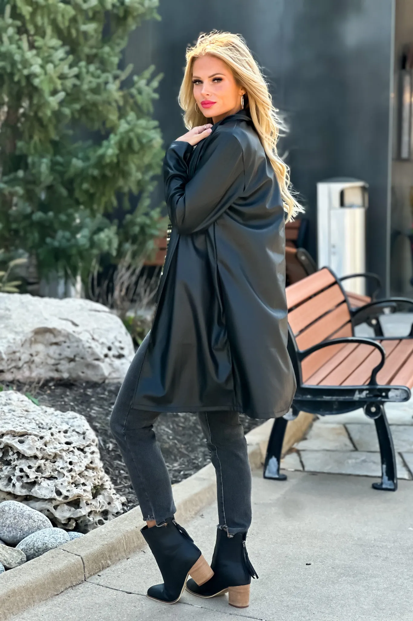 Always Ahead Faux Leather Long Jacket : Black