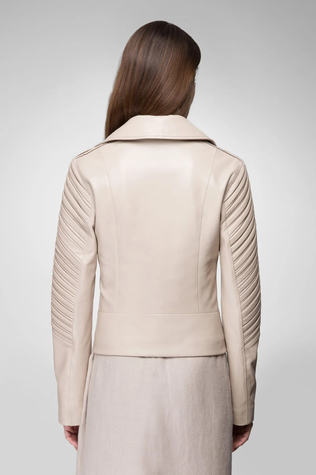 Alya - Stone Beige Leather Jacket