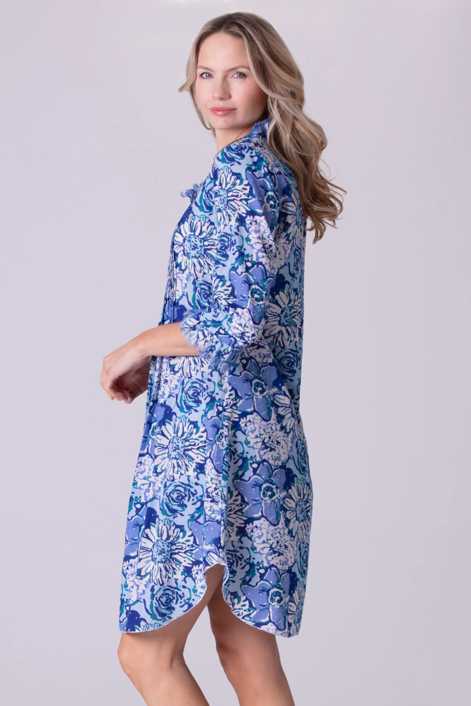 Annabel Cotton Tunic in Blue Seas & White Floral