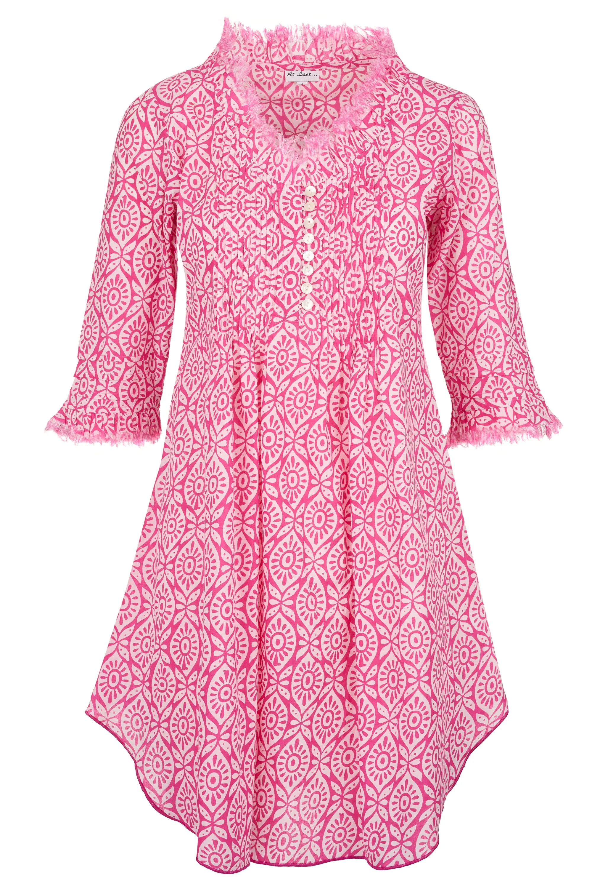 Annabel Cotton Tunic in Bubblegum Pink & White