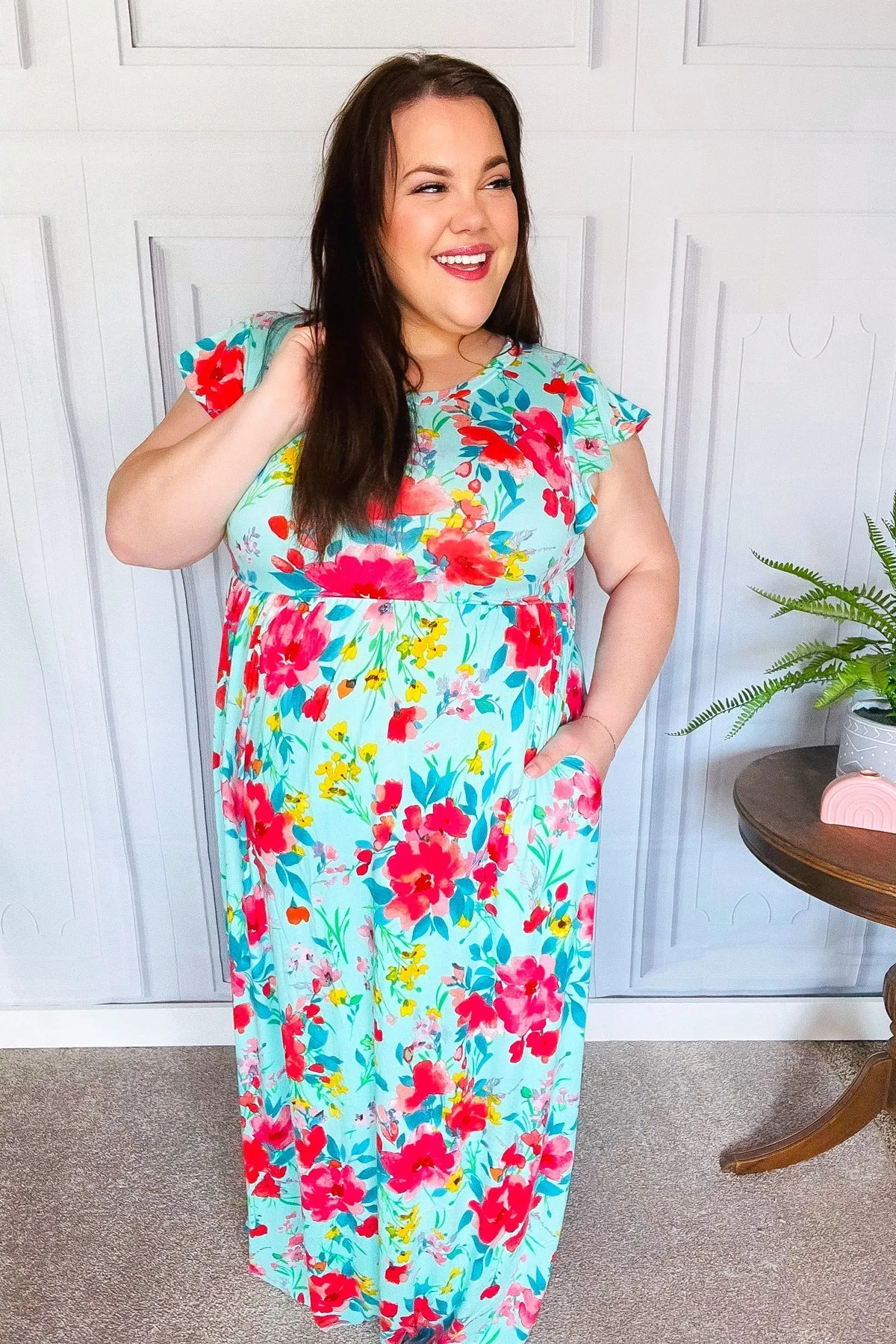 Aqua Floral Fit & Flare Maxi Dress