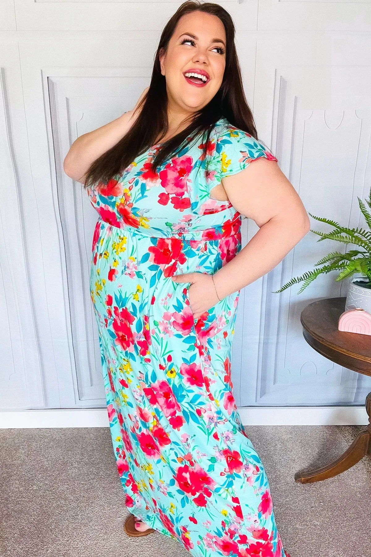 Aqua Floral Fit & Flare Maxi Dress