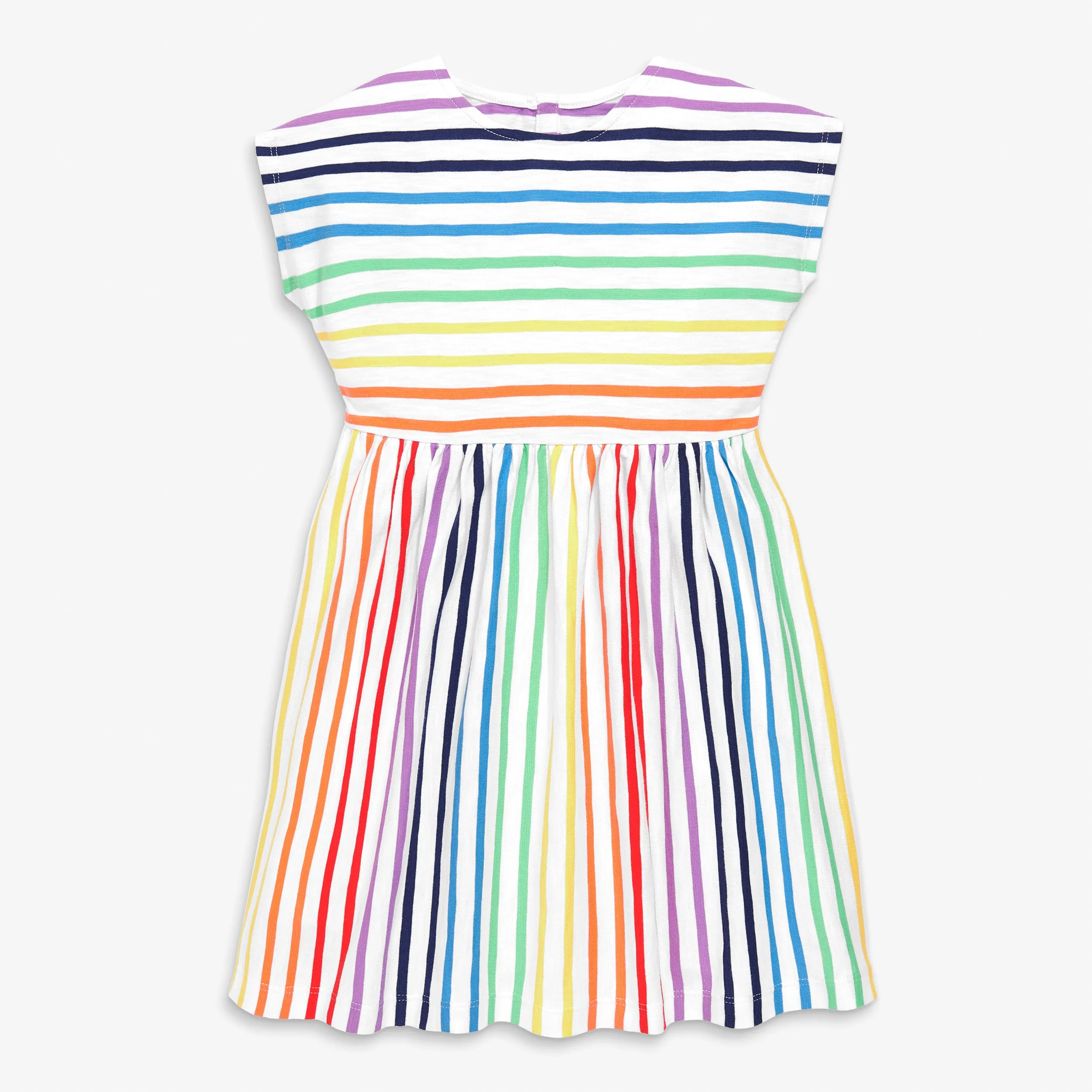 Backyard dress in double rainbow stripe