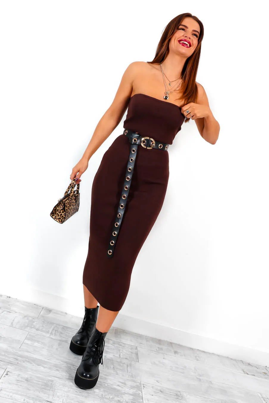 Bare Your Beauty - Chocolate Knitted Bandeau Midi Dress