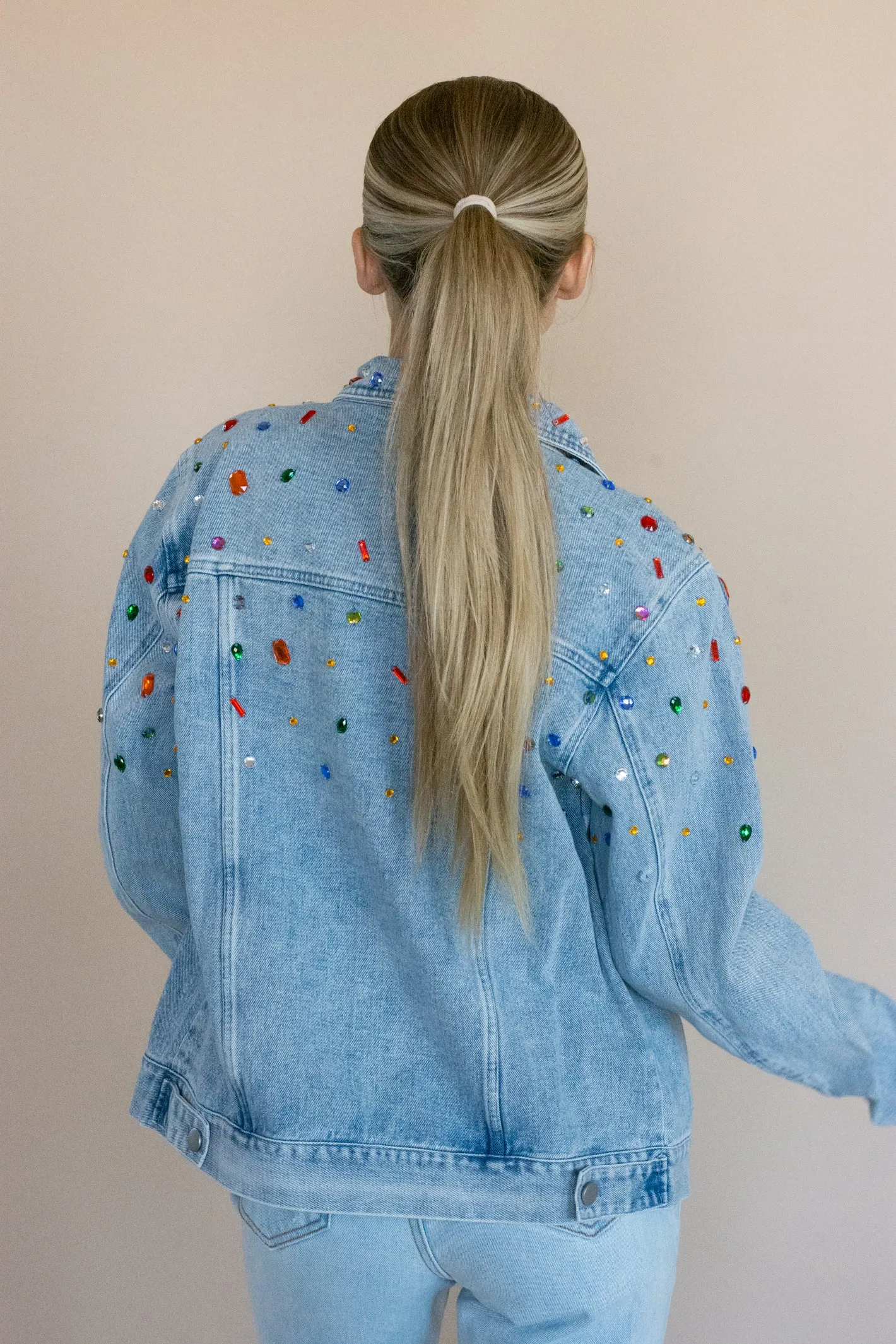 Beautiful Charm Denim Bejeweled Jacket