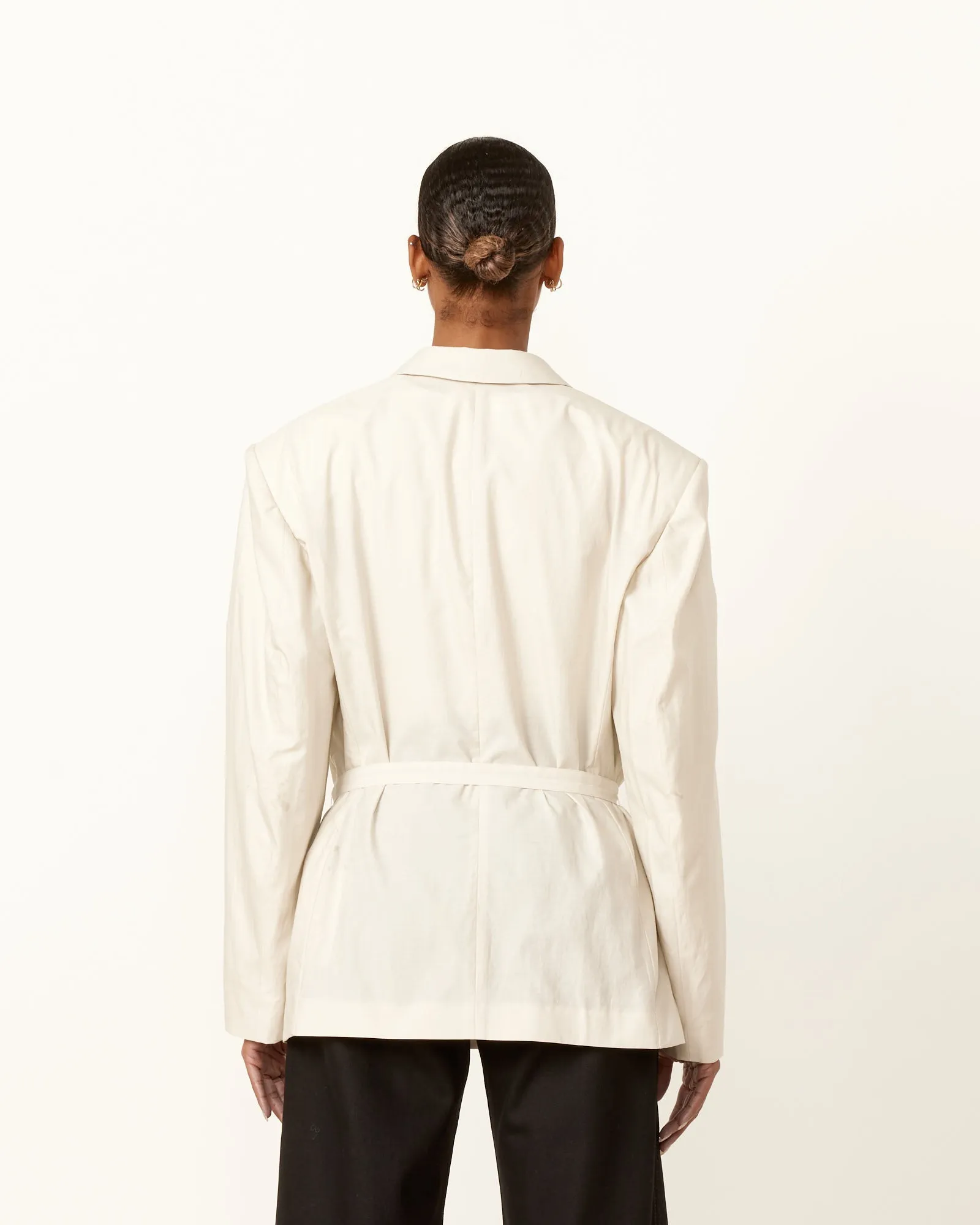 Belted Light Tailored Jacket in Pale Mastic