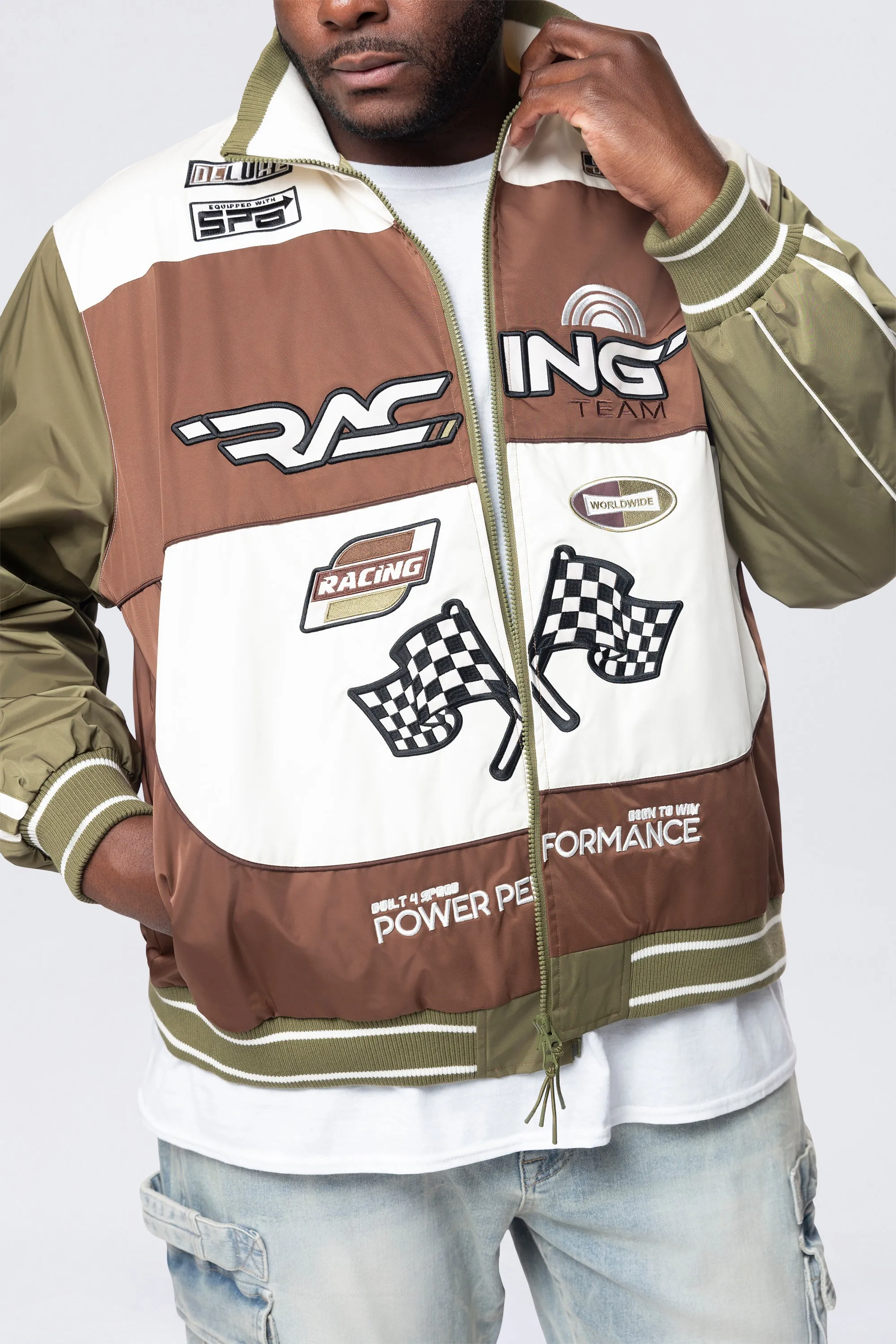 Big and Tall - Racing Windbreaker Jacket - Bison