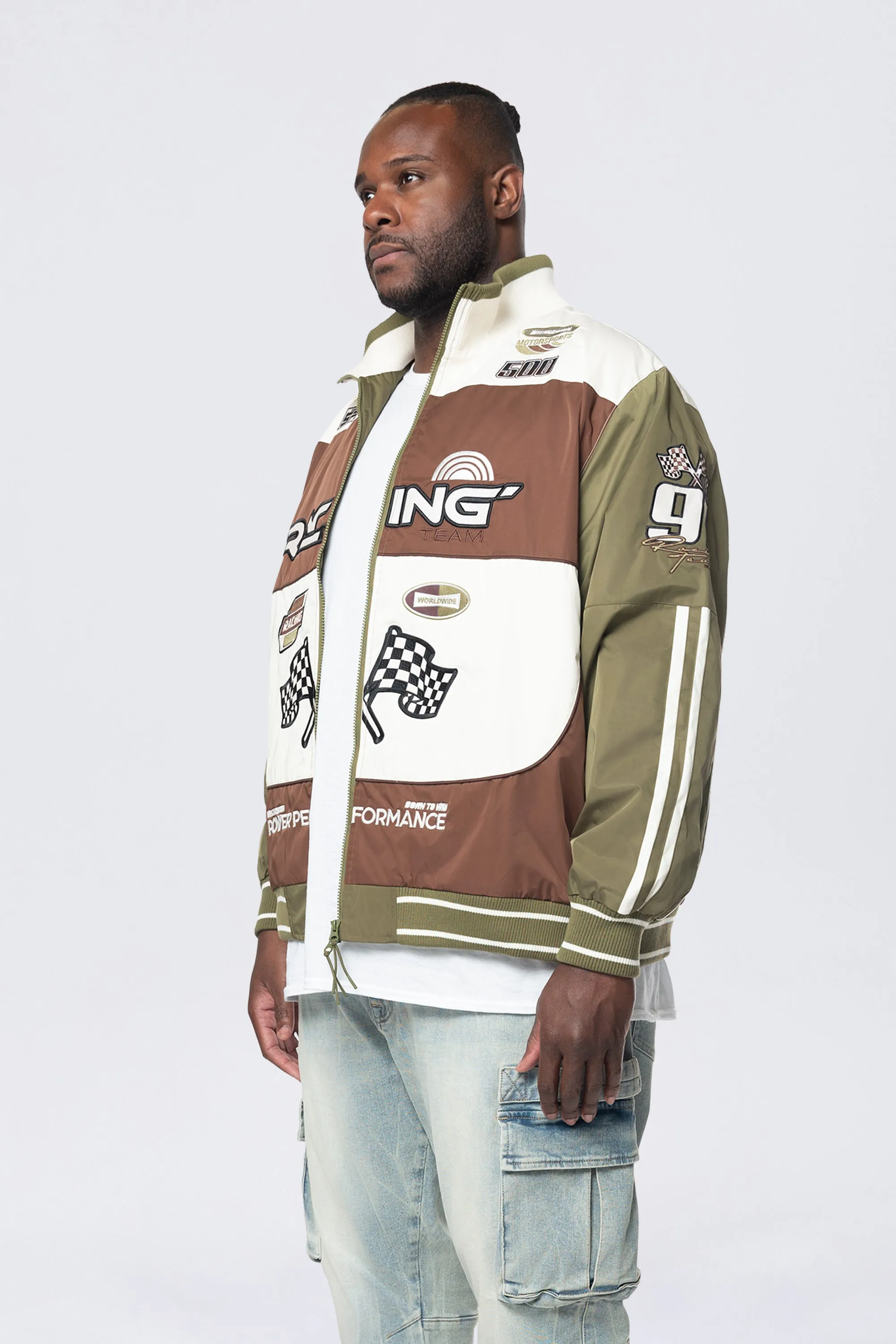 Big and Tall - Racing Windbreaker Jacket - Bison