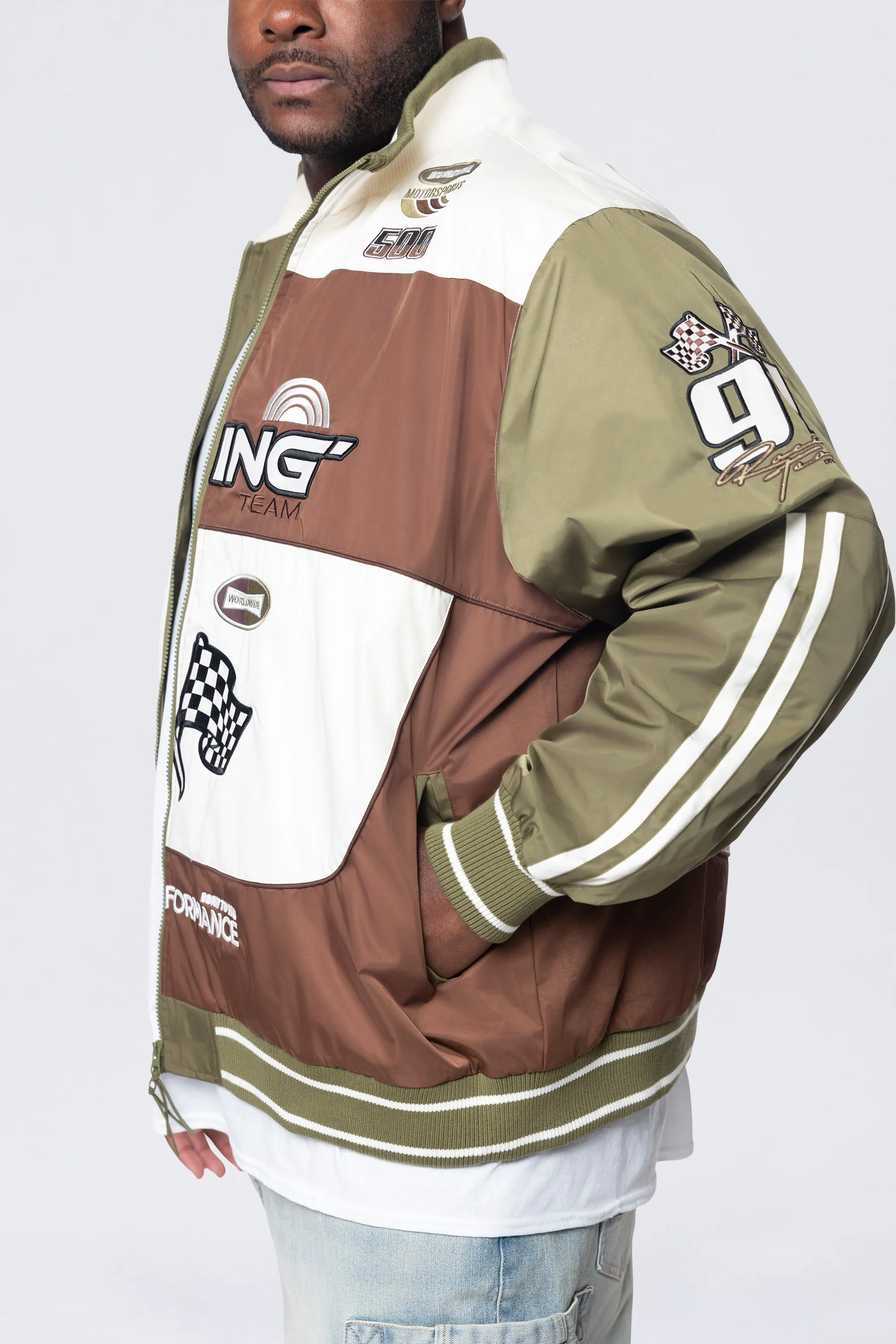 Big and Tall - Racing Windbreaker Jacket - Bison