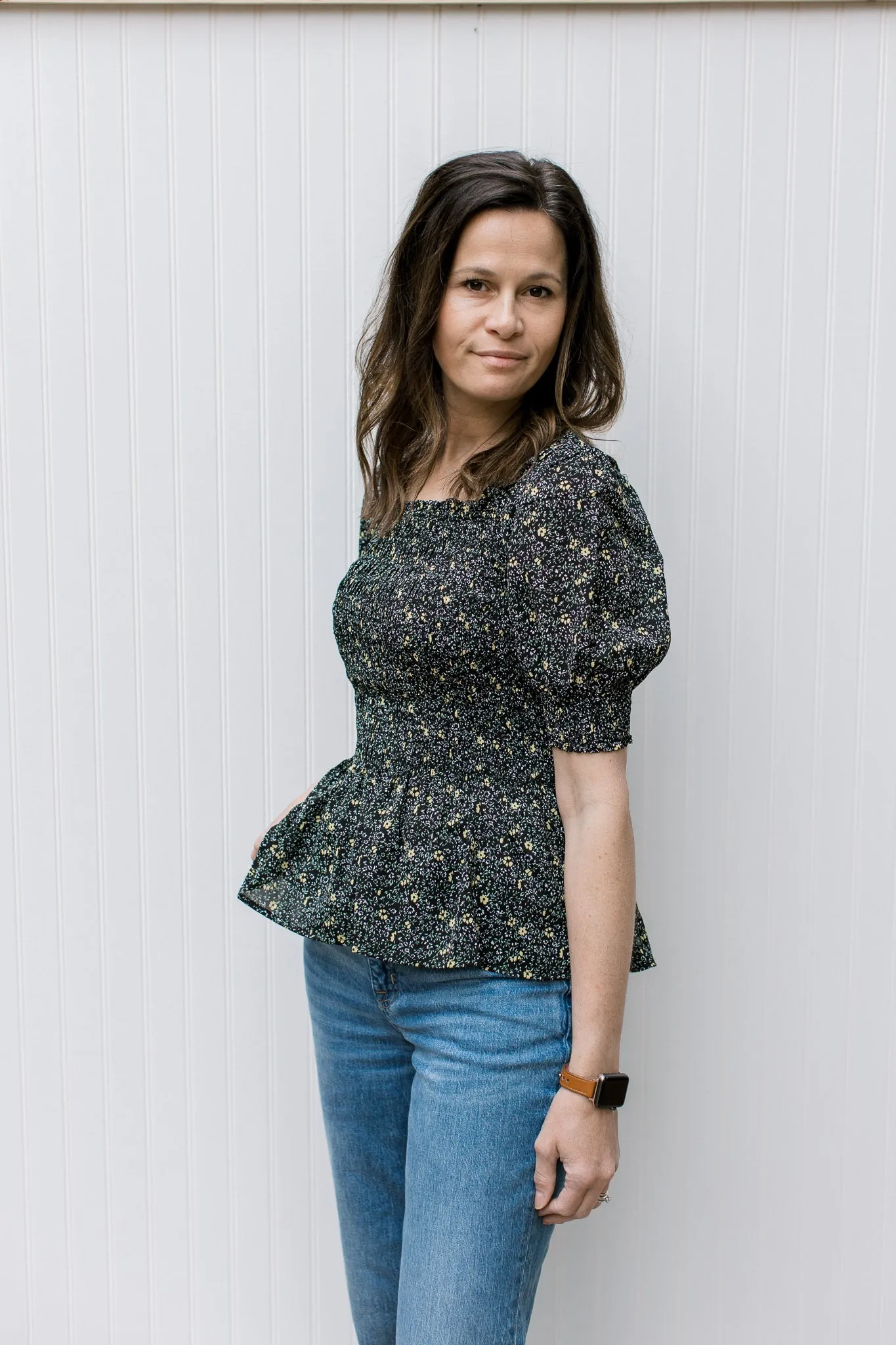 Black Ditsy Floral Top