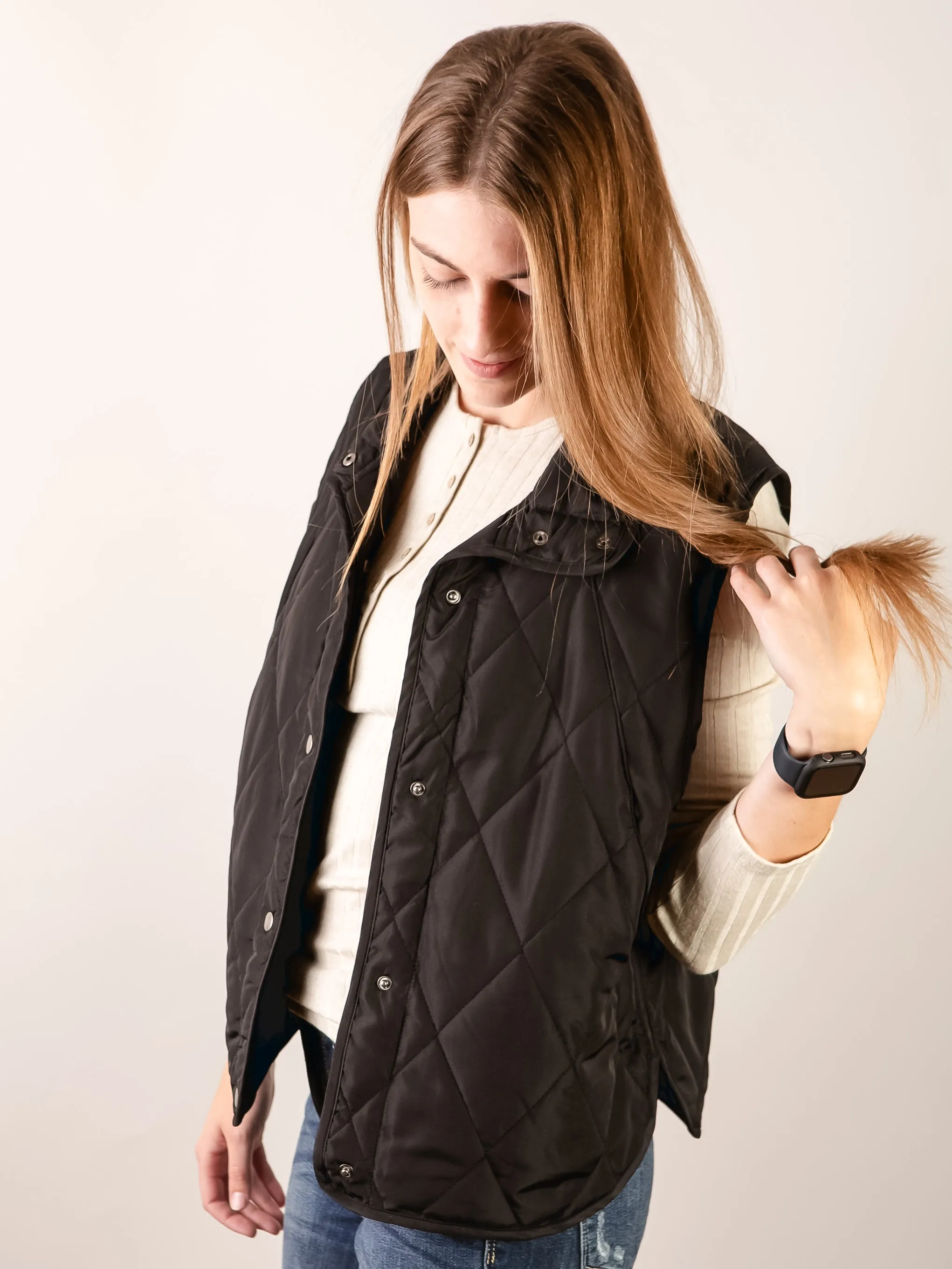 Black High Neck Quilted Lightweight Puffer Vest