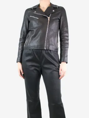 Black leather biker jacket - size S