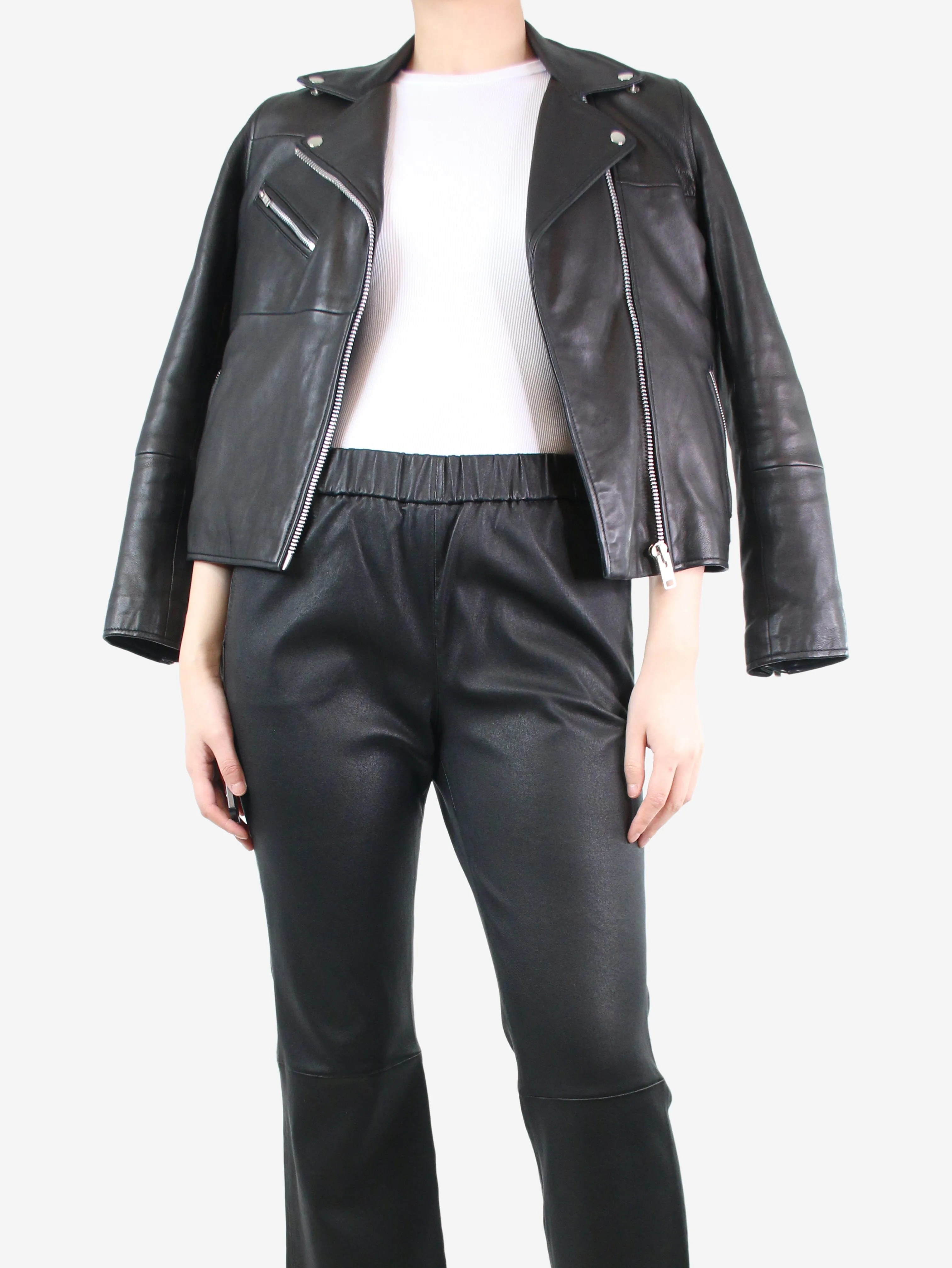 Black leather biker jacket - size S