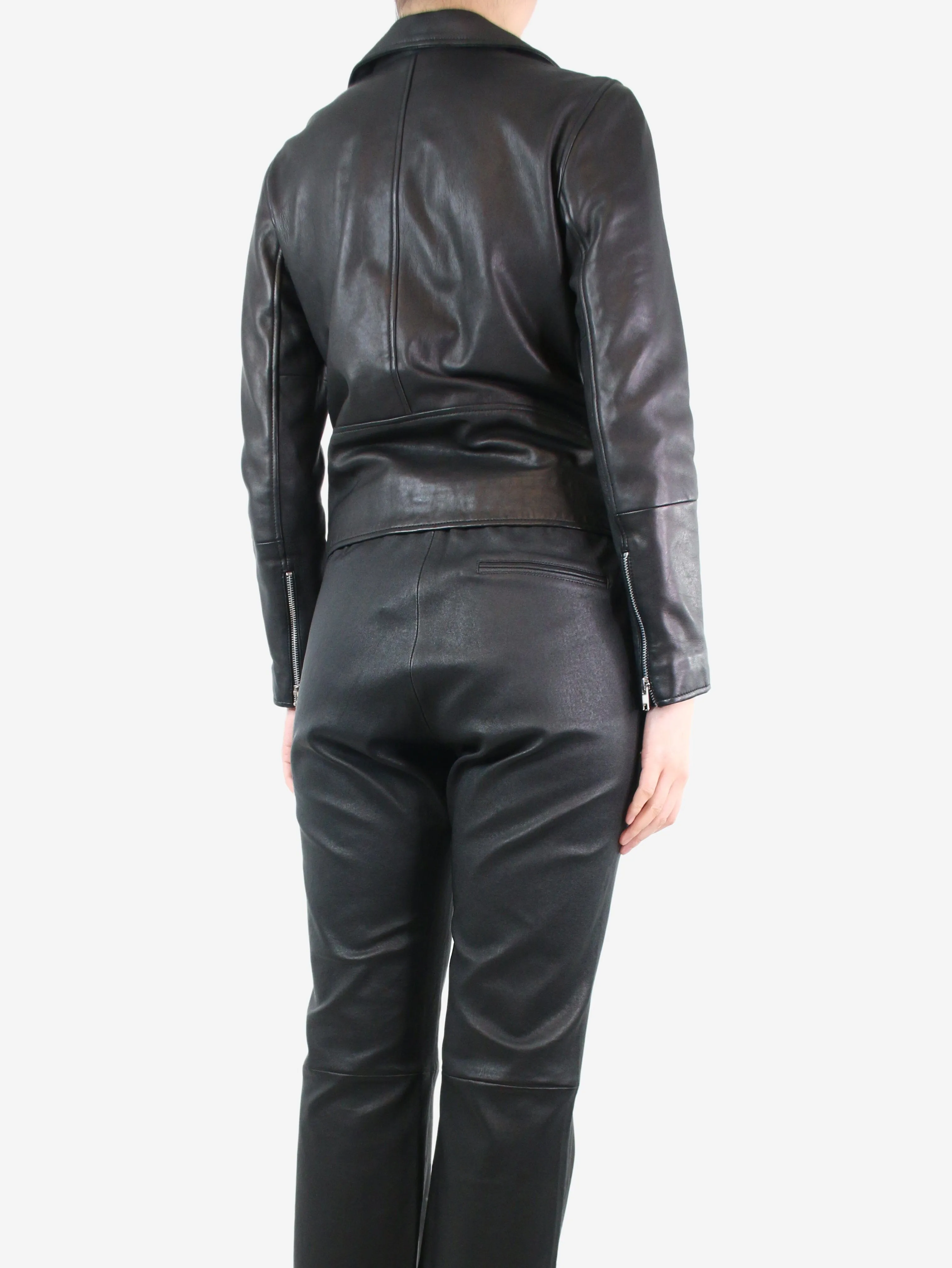 Black leather biker jacket - size S