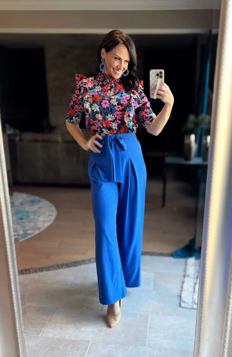 Blue Floral Ruffle Peplum Top