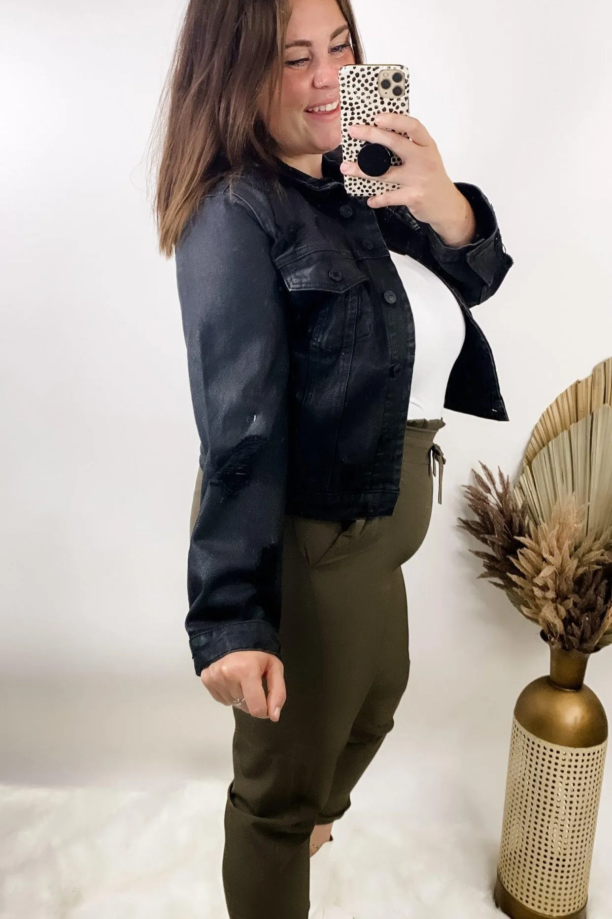 Bold Moves- Black Distressed Cropped Denim Jacket