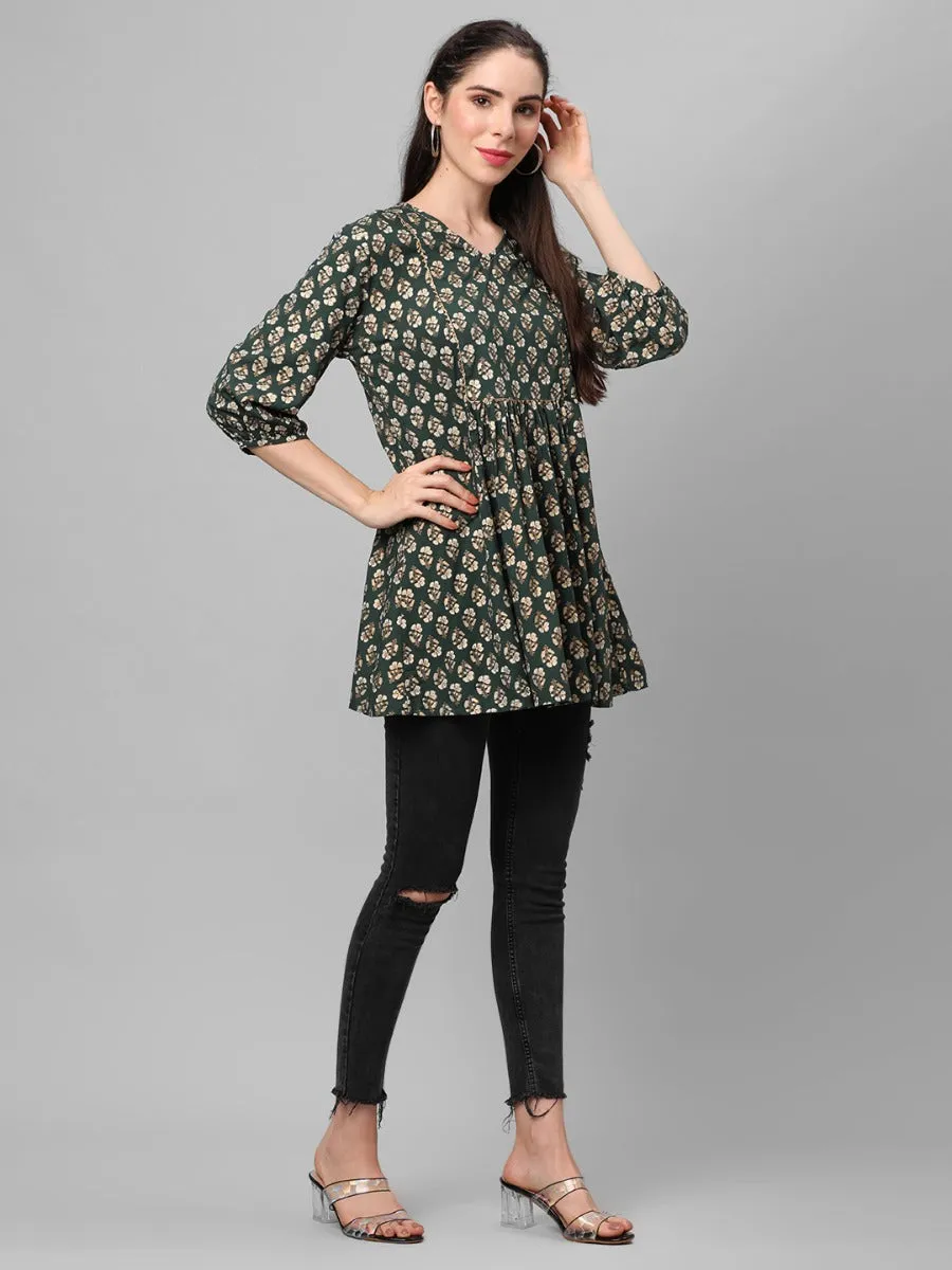 Bottle Green Ornamental Printed Tunic