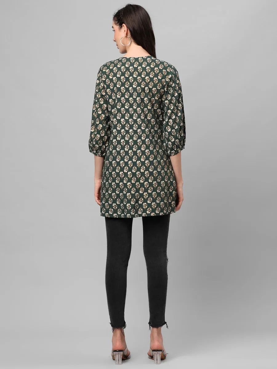 Bottle Green Ornamental Printed Tunic