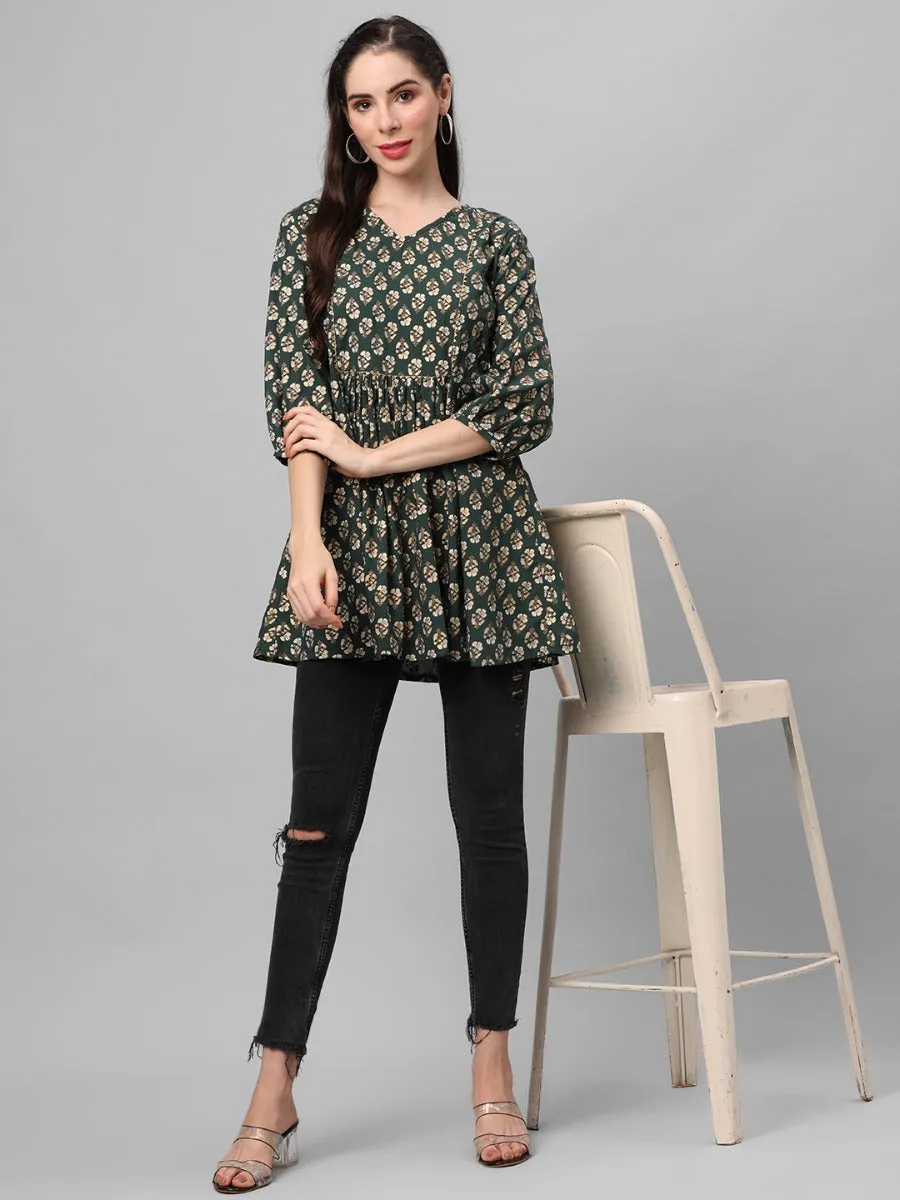 Bottle Green Ornamental Printed Tunic