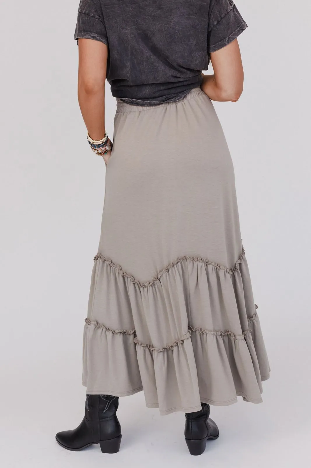 Bunches Of Love Tiered Maxi Skirt - Taupe