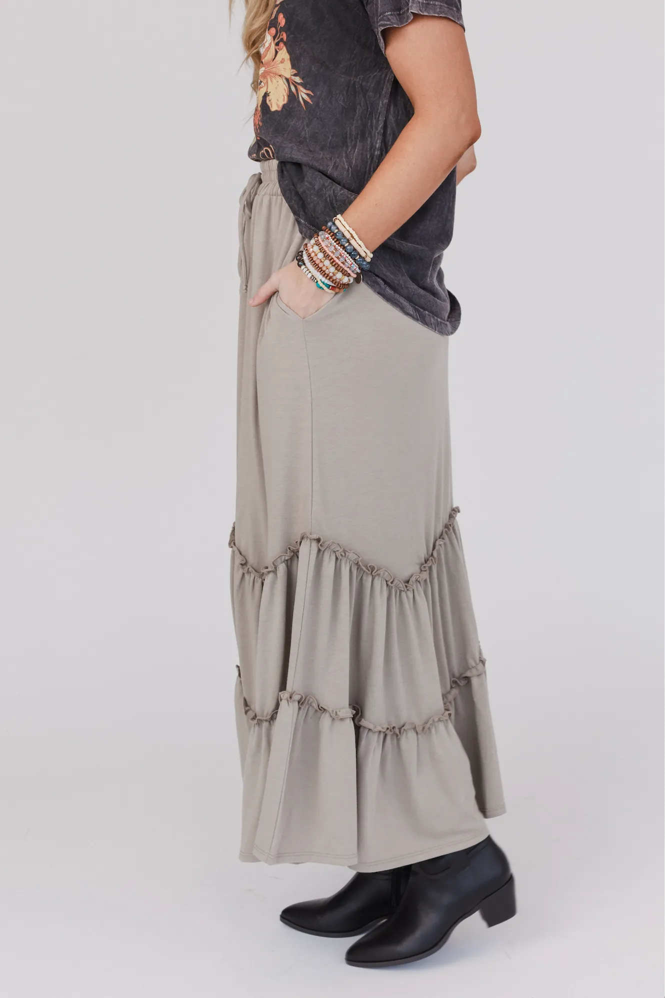 Bunches Of Love Tiered Maxi Skirt - Taupe