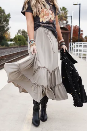 Bunches Of Love Tiered Maxi Skirt - Taupe