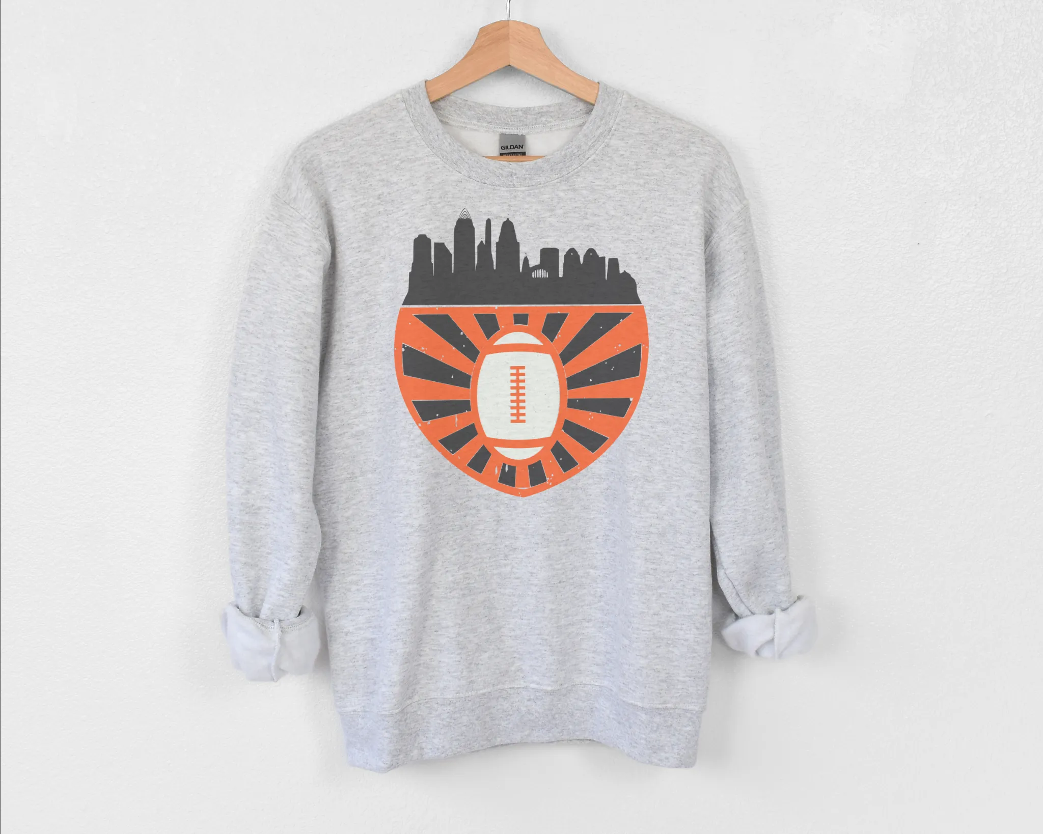 Cincinnati Football Skyline Sweatshirt on Grey