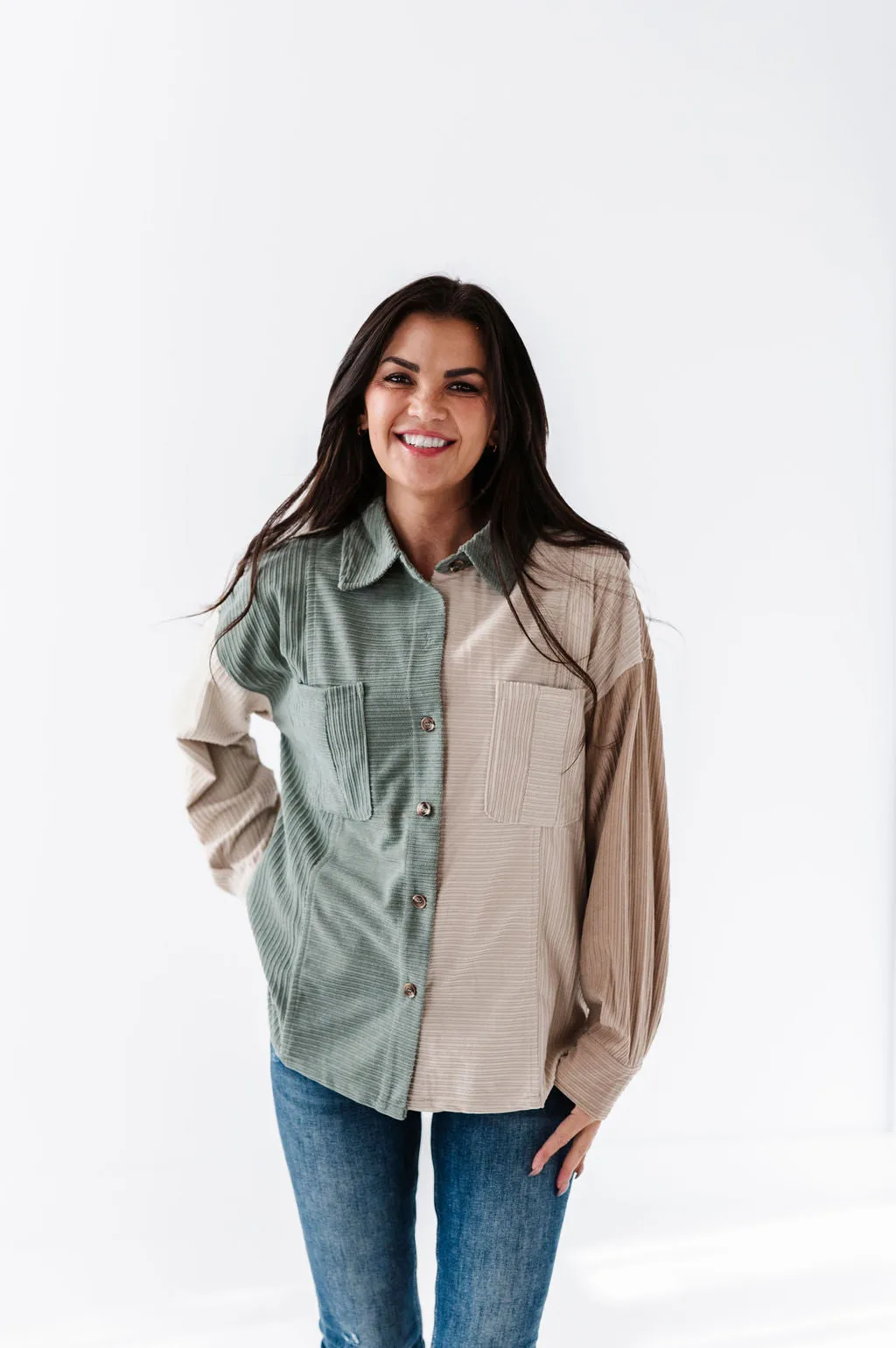 Colorblock Mix Jacket in Sage