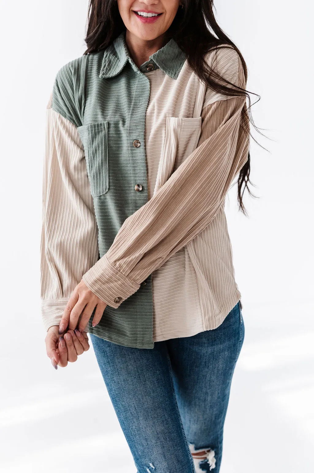 Colorblock Mix Jacket in Sage