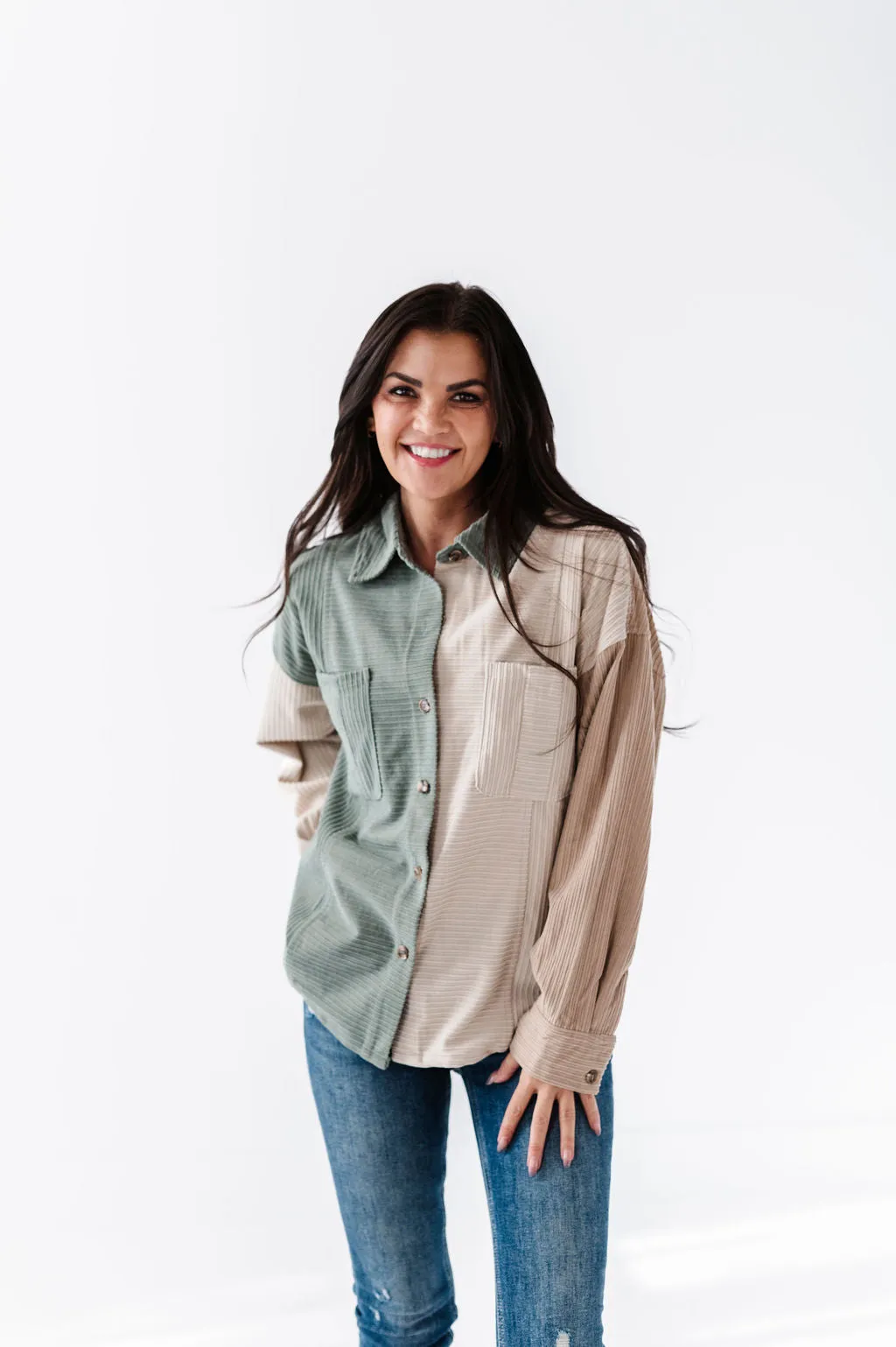 Colorblock Mix Jacket in Sage