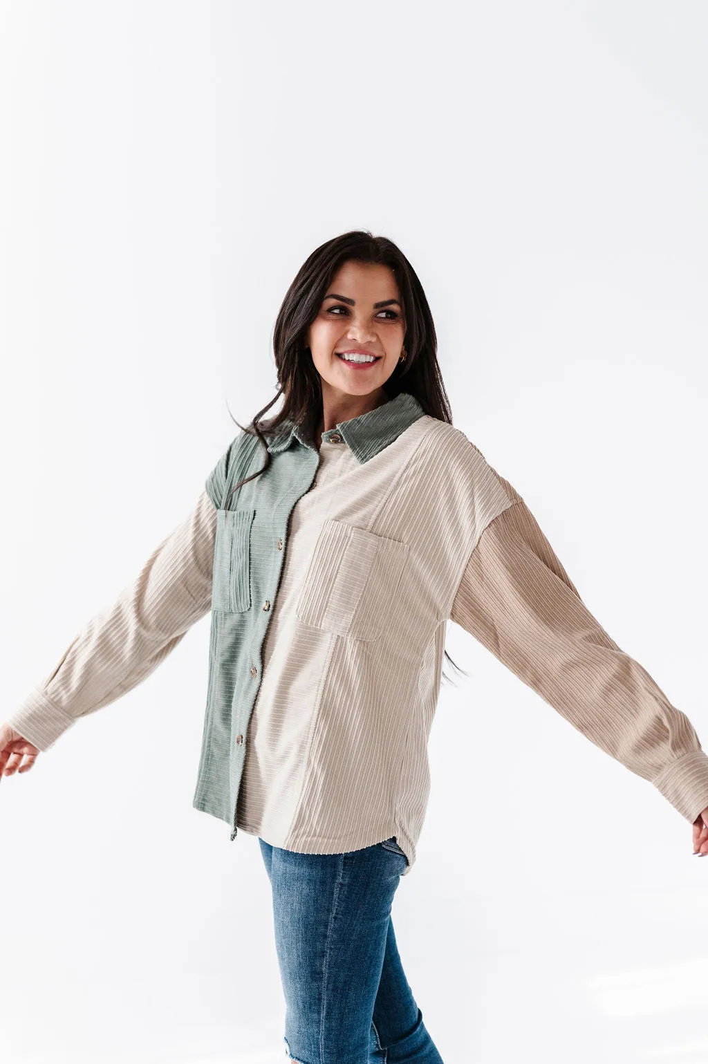 Colorblock Mix Jacket in Sage