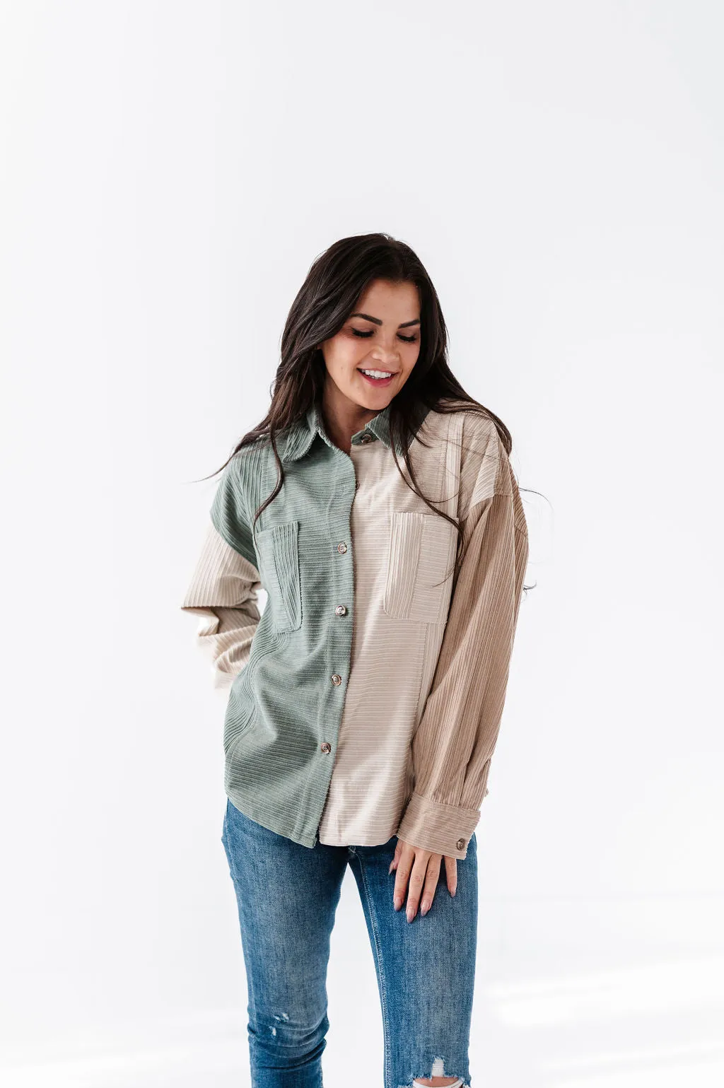 Colorblock Mix Jacket in Sage